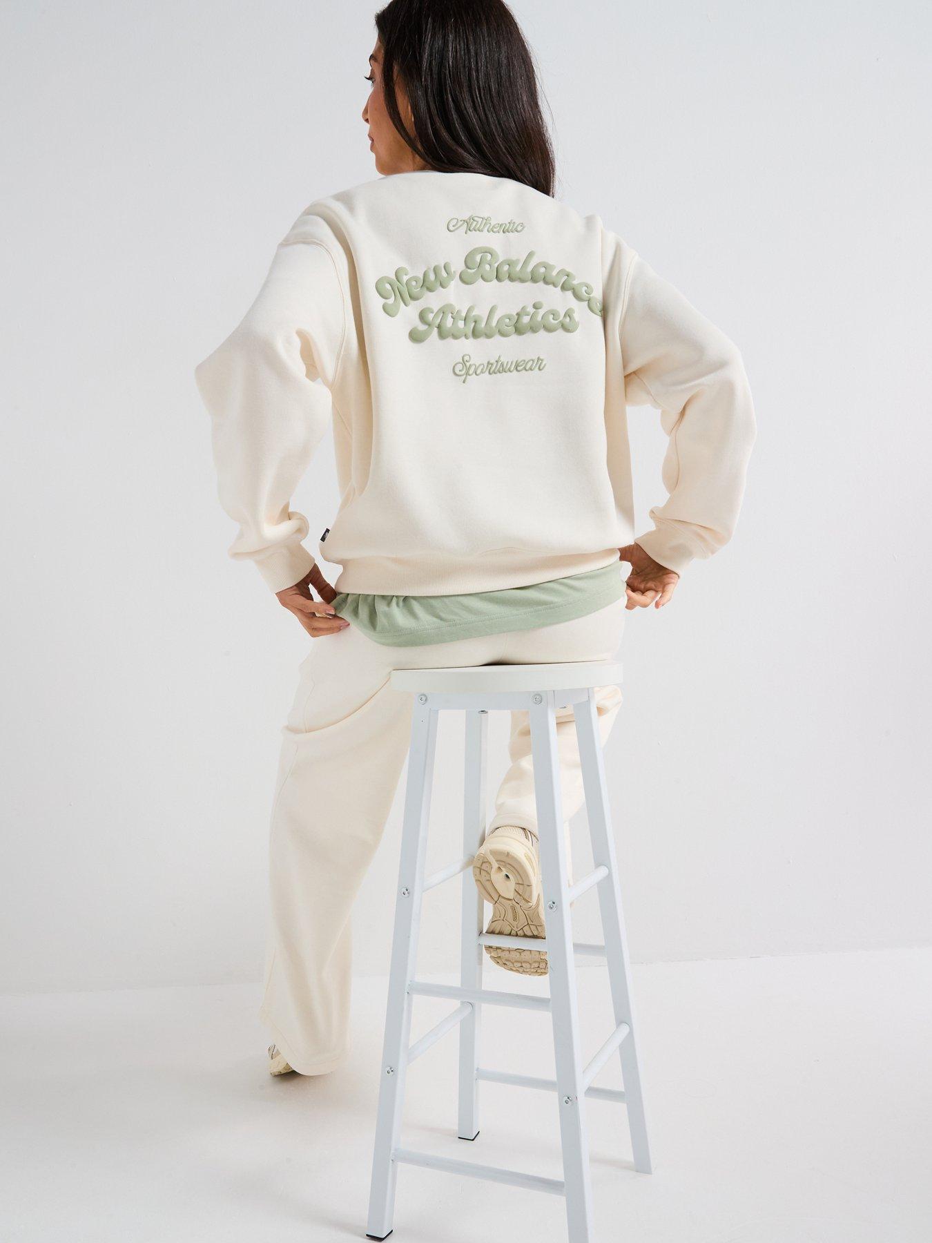 Image 5 of 6 of New Balance Womens Linear Heritage Fleece Sweatshirt - Beige