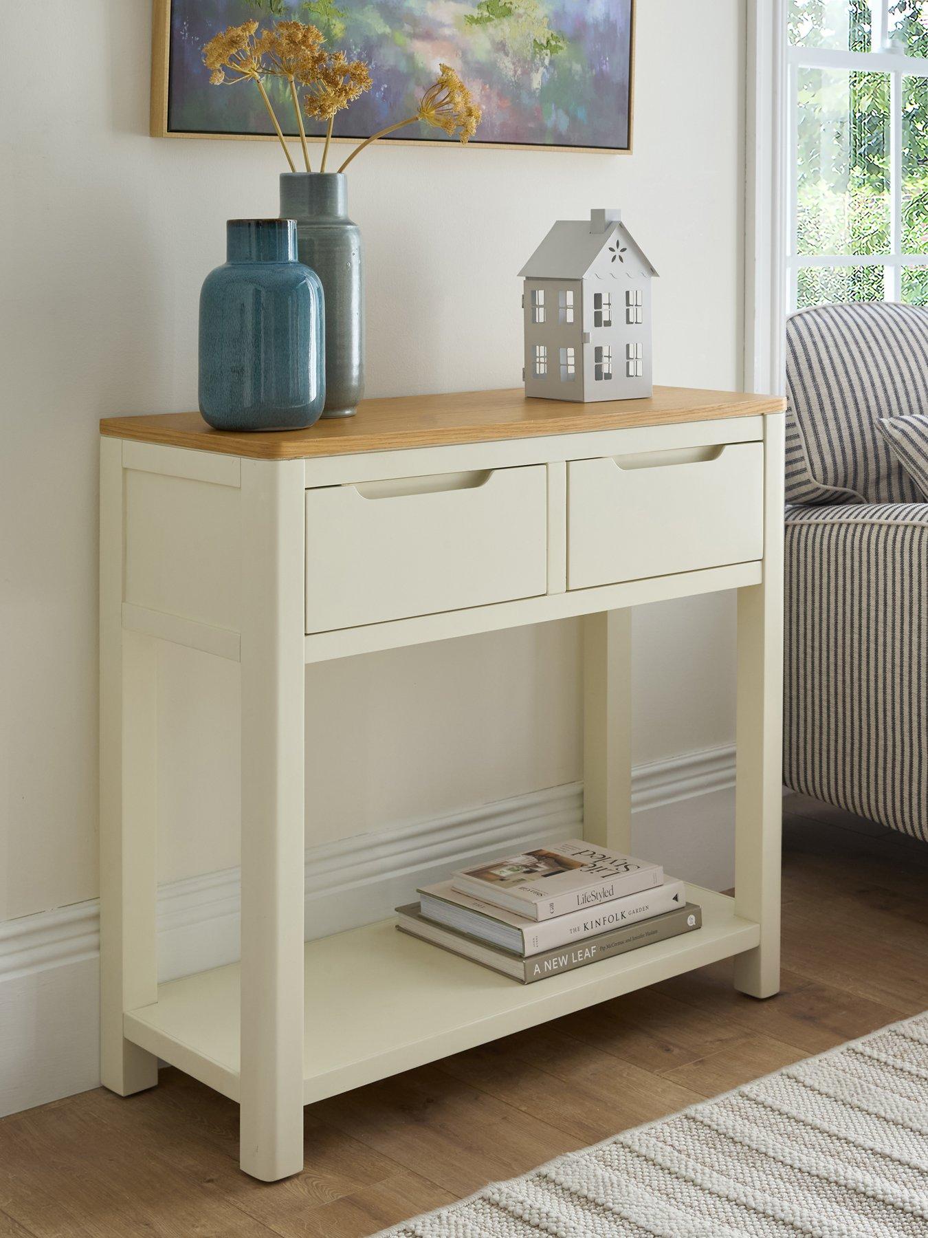 Image 1 of 7 of Very Home Saxon Ready Assembled 2 Drawer Console Table with Shelf - Cream/Oak