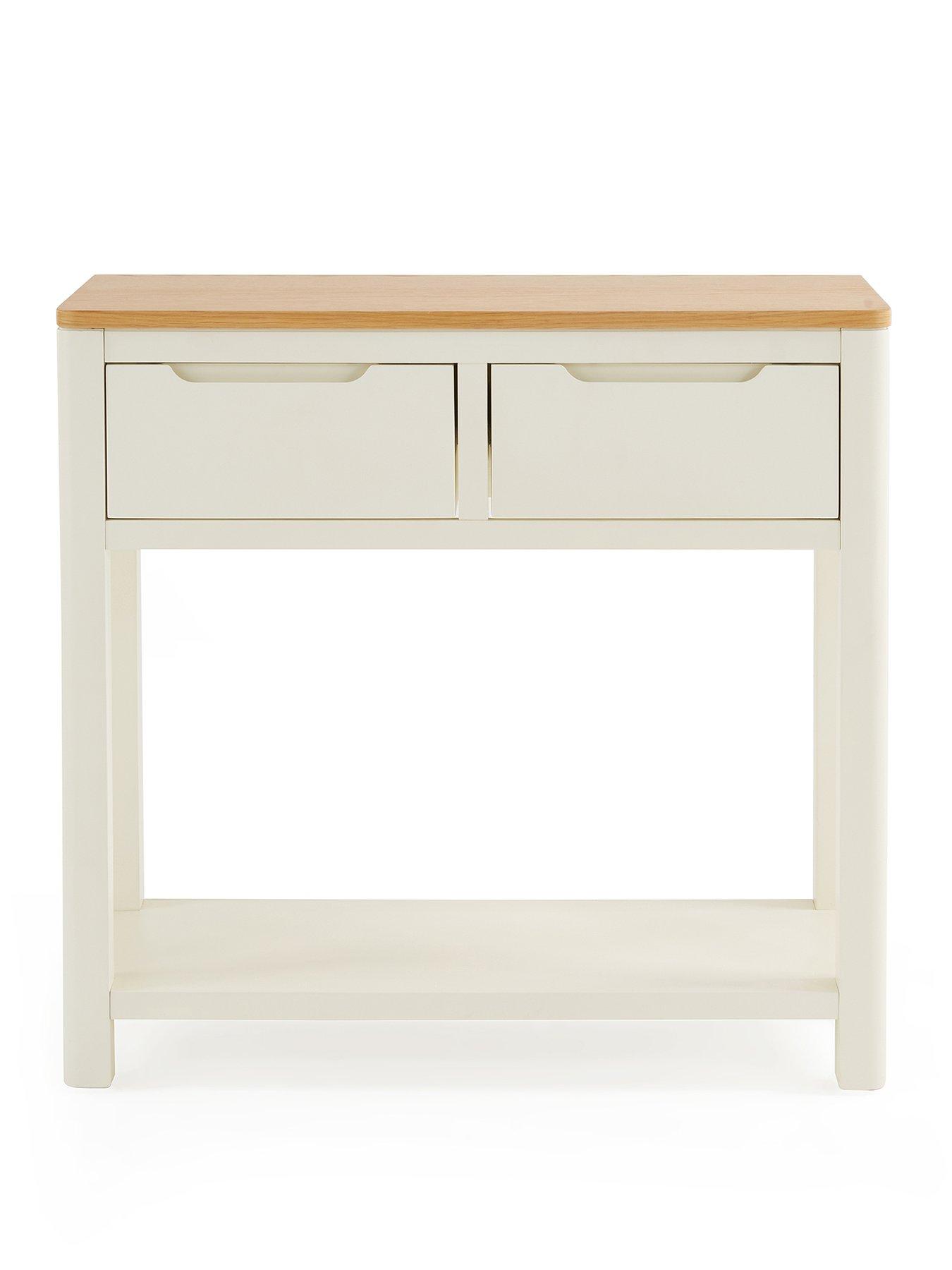 Image 2 of 7 of Very Home Saxon Ready Assembled 2 Drawer Console Table with Shelf - Cream/Oak