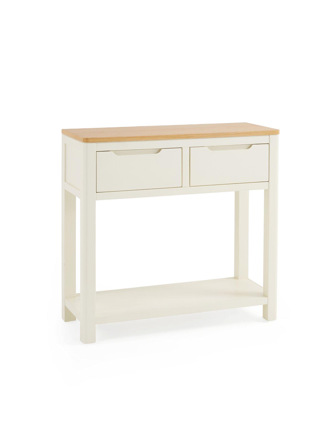 Image 3 of 7 of Very Home Saxon Ready Assembled 2 Drawer Console Table with Shelf - Cream/Oak