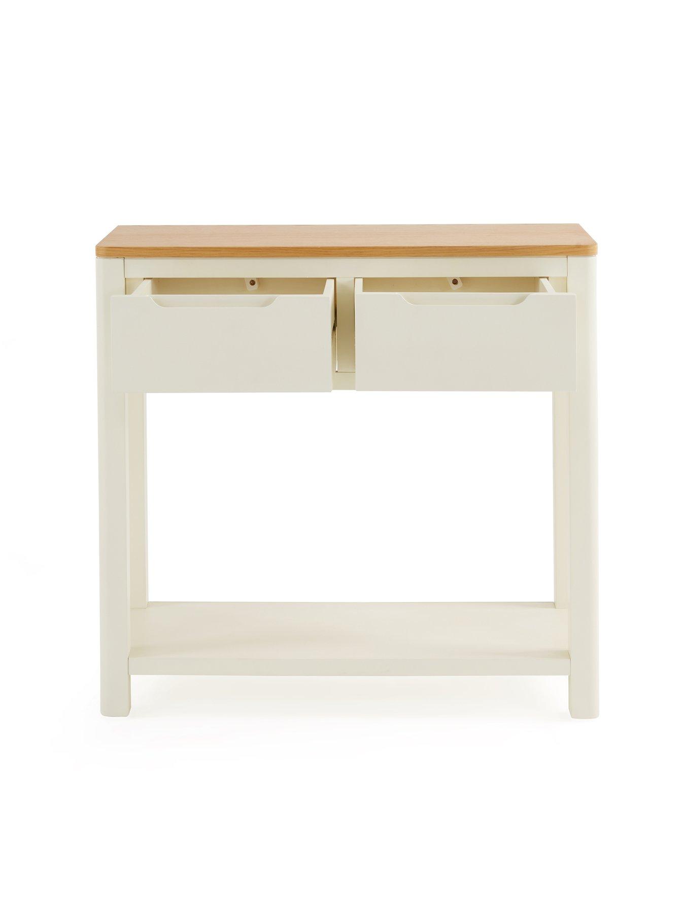 Image 4 of 7 of Very Home Saxon Ready Assembled 2 Drawer Console Table with Shelf - Cream/Oak