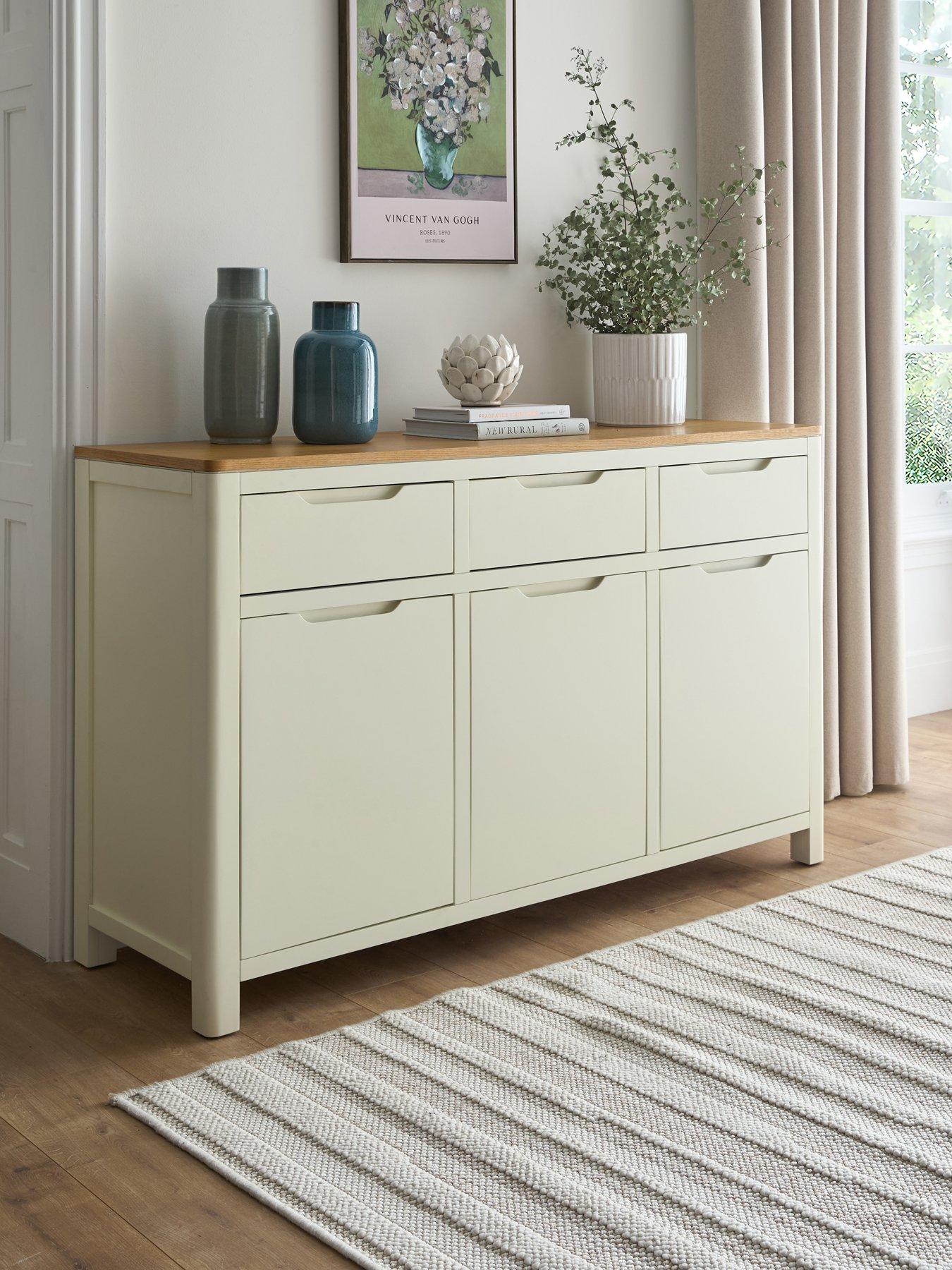 The Very Collection Saxon Large Ready Assembled Sideboard - Cream/Oak