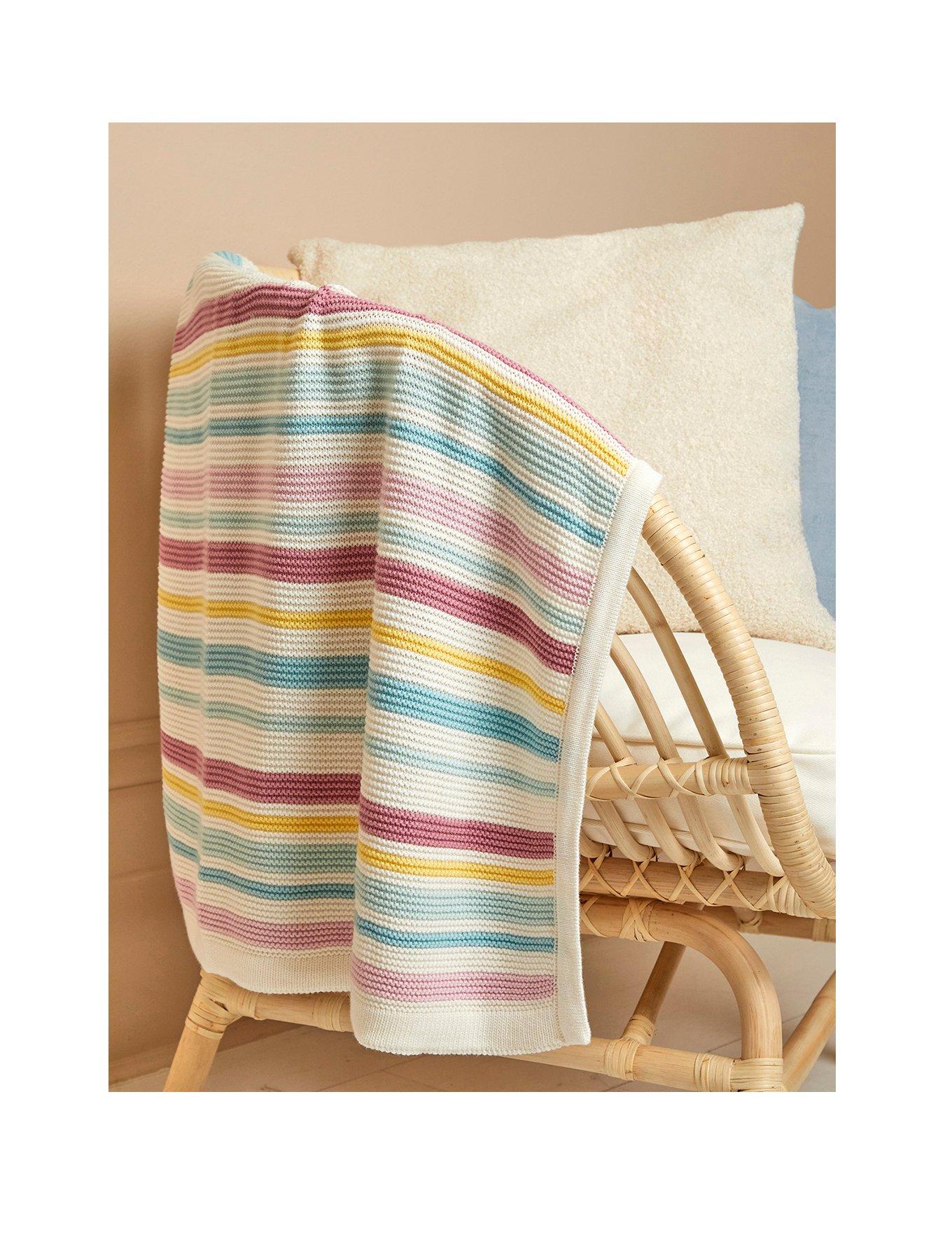  image of jojo-maman-bebe-pink-chunky-knitted-stripe-blanket