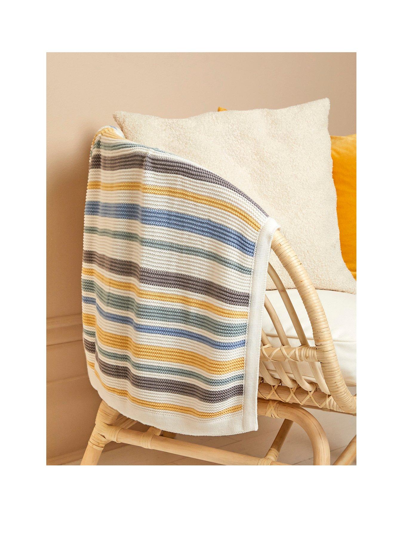  image of jojo-maman-bebe-pastel-chunky-knit-striped-blanket