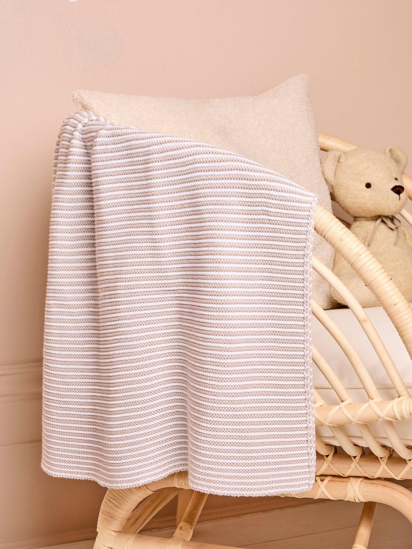  image of jojo-maman-bebe-knitted-stripe-blanket-grey
