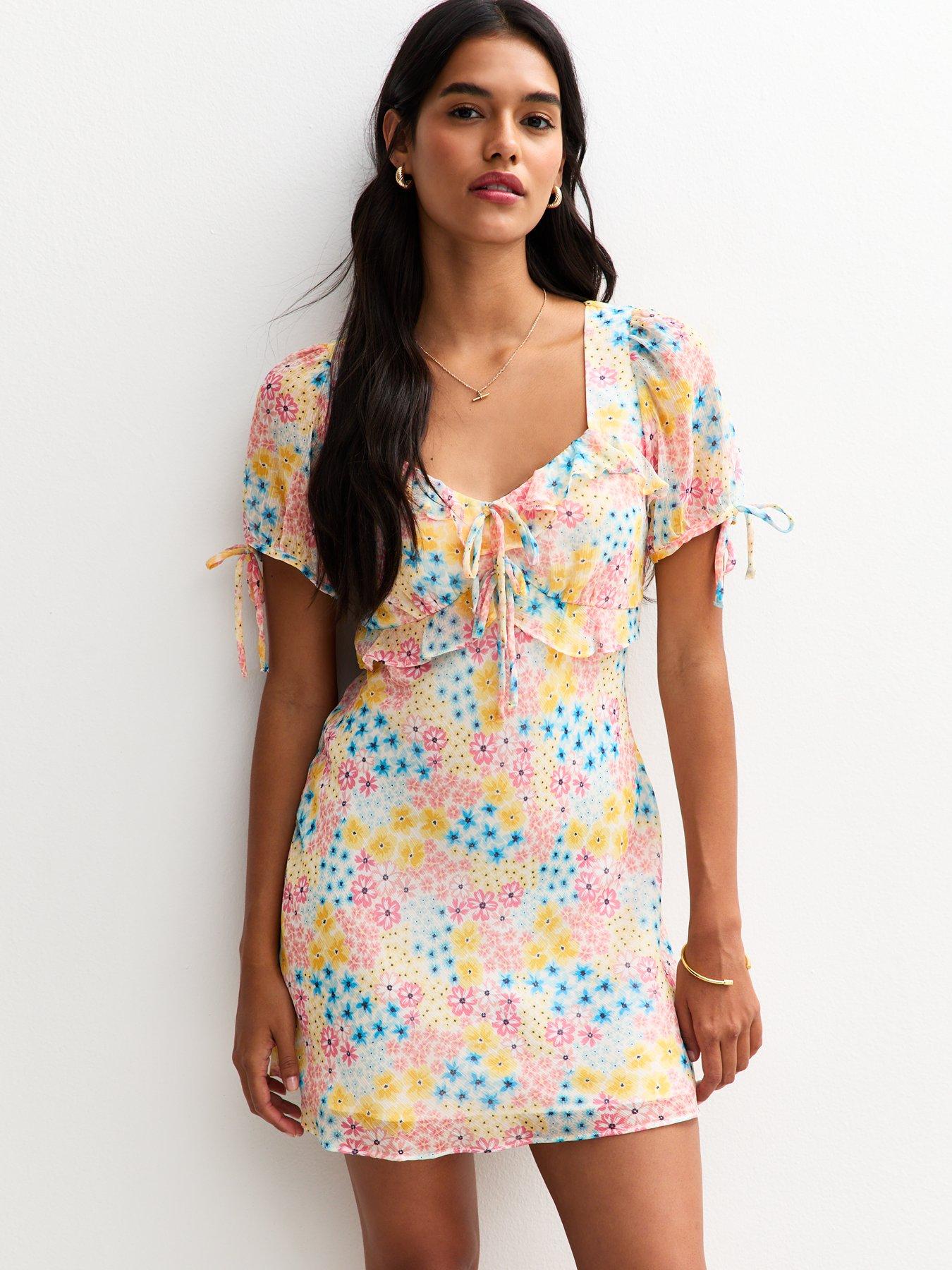 new-look-floral-print-mini-dress-pink