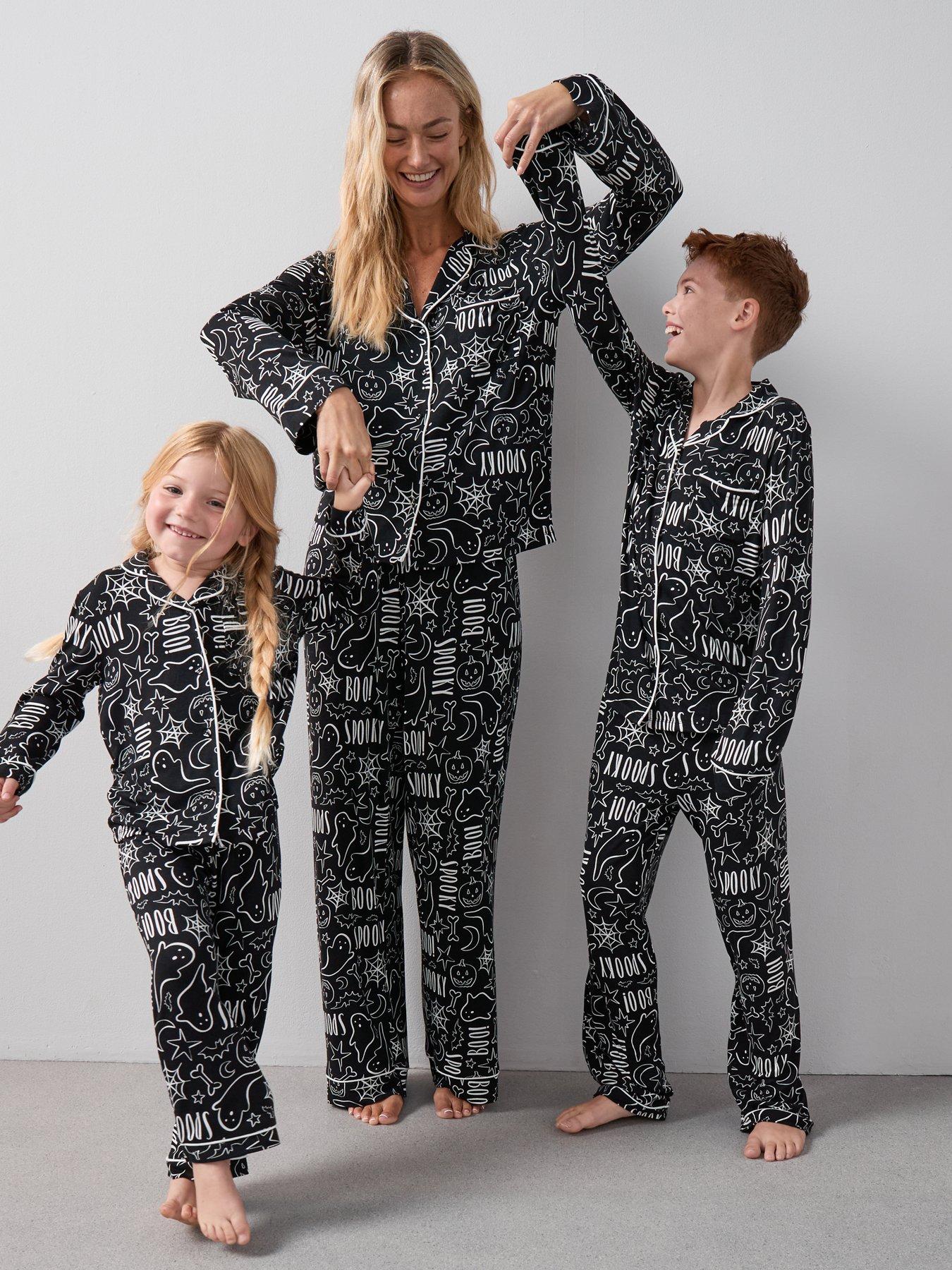 the-very-collection-kids-family-halloween-jersey-pyjama-set-black