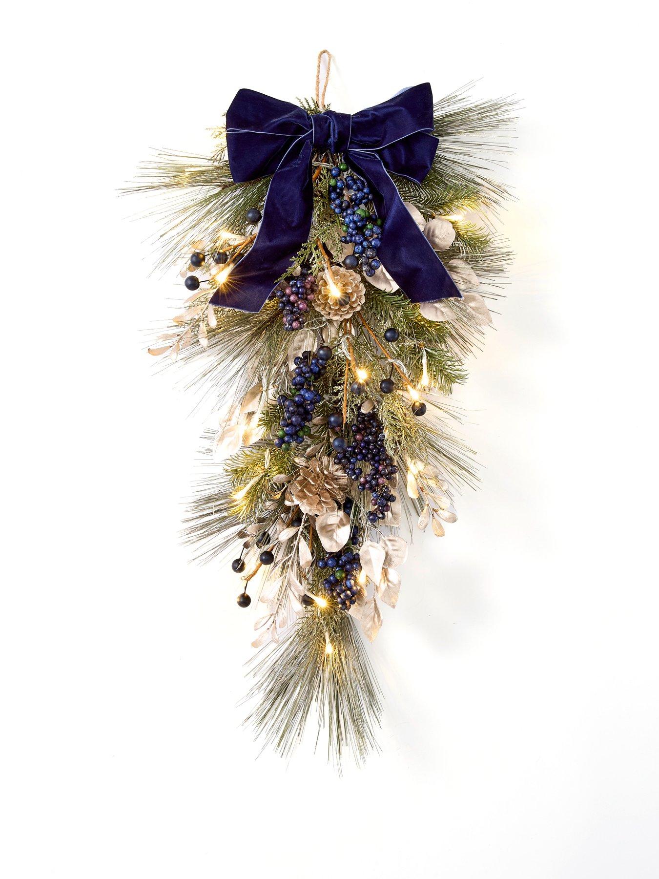 Image 3 of 5 of Very Home Blueberry Pre Lit Christmas Wreath&nbsp;with Velvet Bow