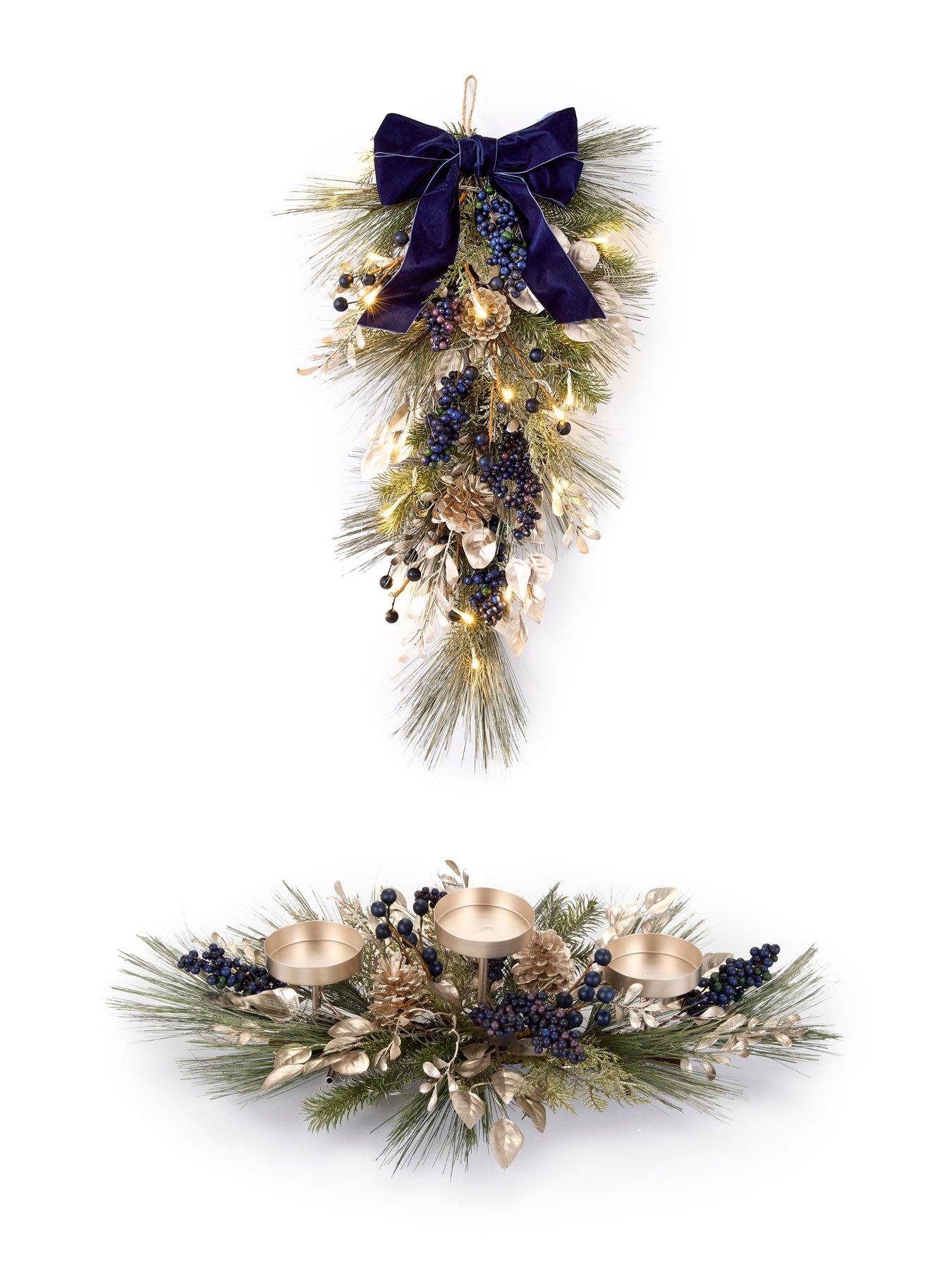 Image 5 of 5 of Very Home Blueberry Pre Lit Christmas Wreath&nbsp;with Velvet Bow