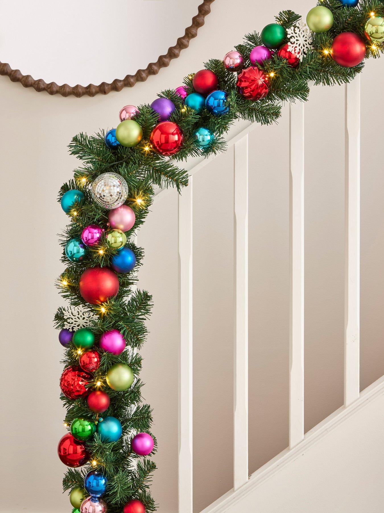 undefined Bright Coloured Pre Lit Bauble Christmas Garland - 9ft