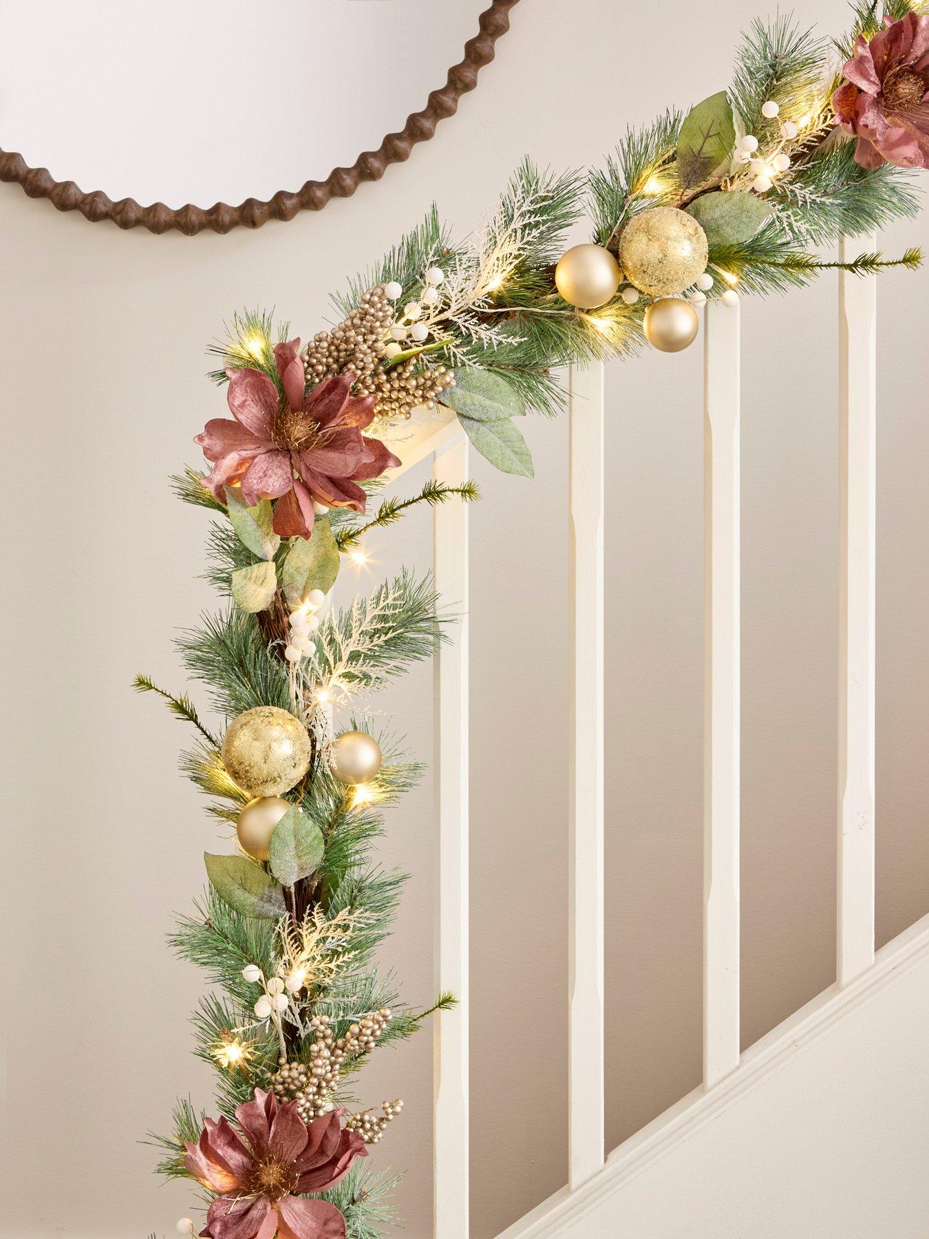 undefined Dusky Pink Magnolia Pre Lit Christmas Garland - 9ft