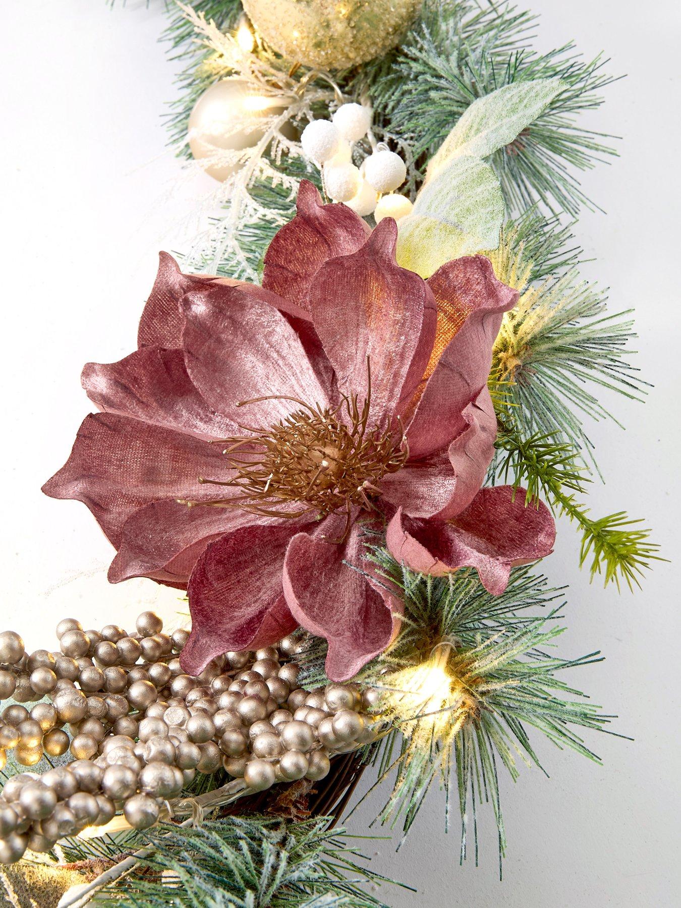Image 4 of 5 of Very Home Dusky Pink Magnolia Pre Lit Christmas&nbsp;Garland - 9ft