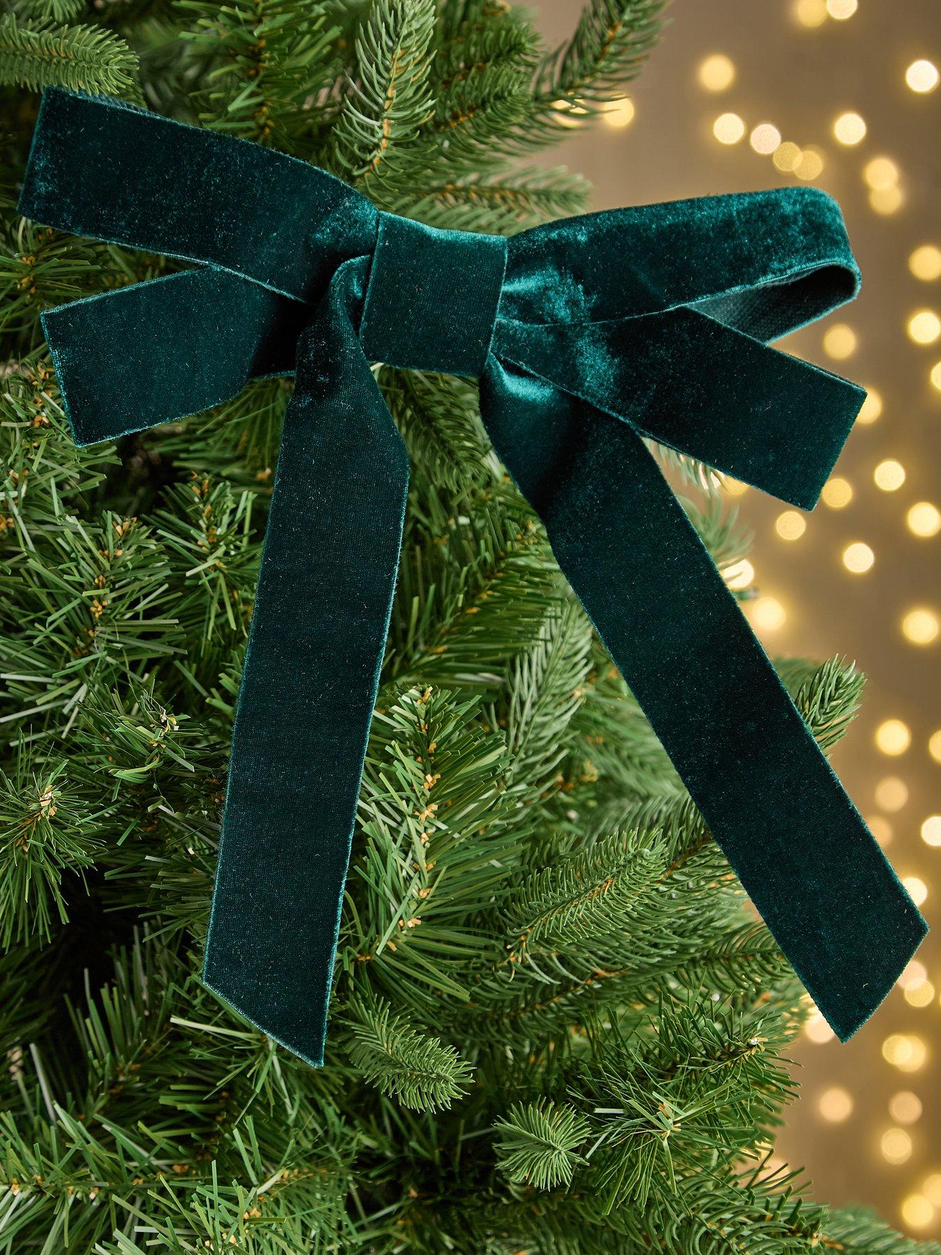 undefined Set of 6 Clip On Dark Green Velvet Christmas Tree Bows