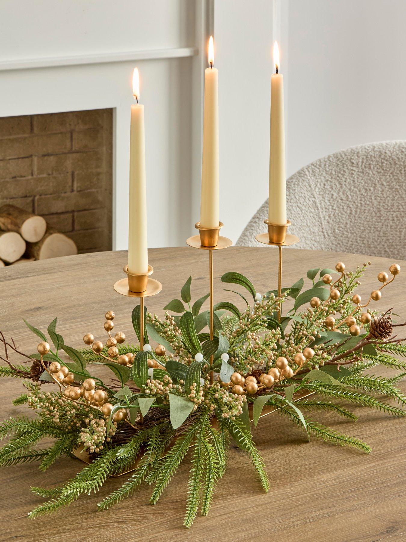 The Very Collection Mistletoe and Gold Berry Christmas Table Centre - 70 cm