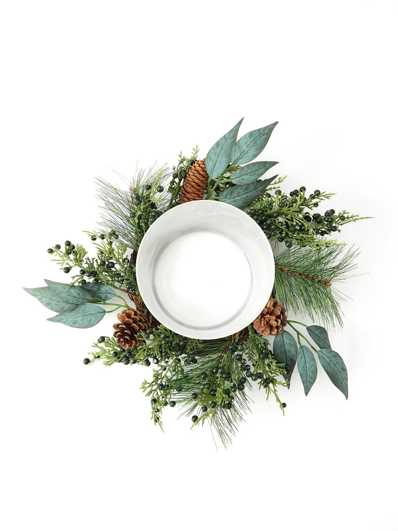 Image 3 of 5 of Very Home Green Berries and Pinecones Hurricane Christmas&nbsp;Table Centre