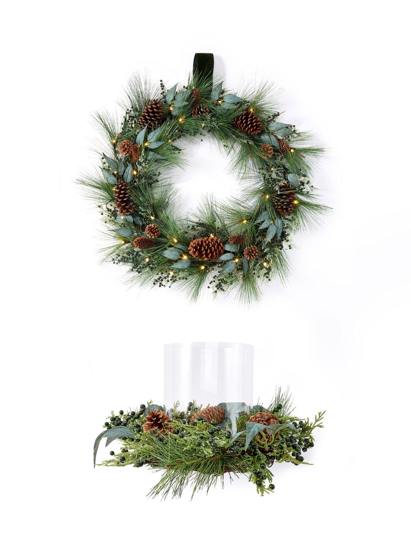 Image 5 of 5 of Very Home Green Berries and Pinecones Hurricane Christmas&nbsp;Table Centre