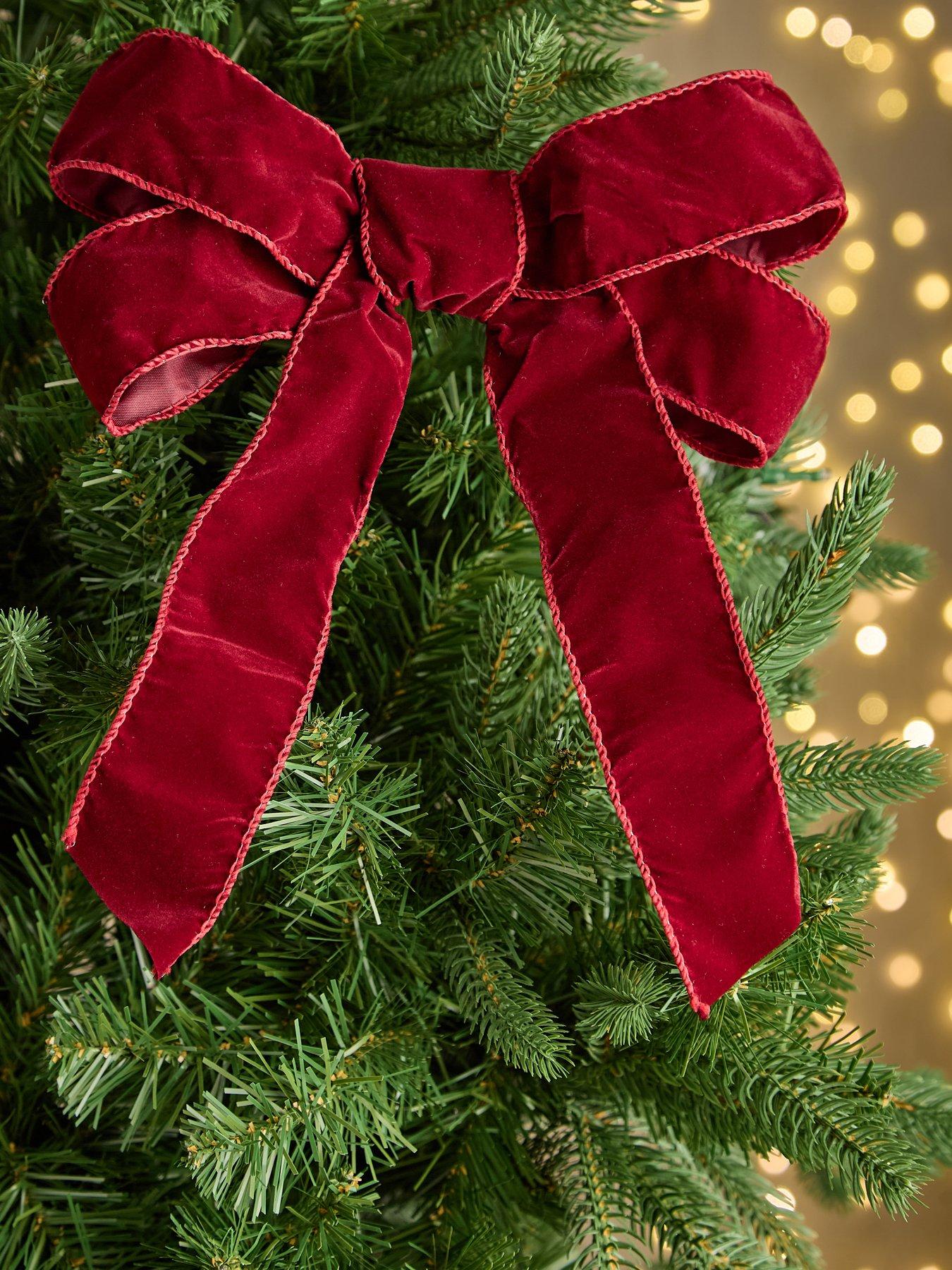 undefined Set of 6 Clip On 25 cm Dark Red Velvet Christmas Tree Bows