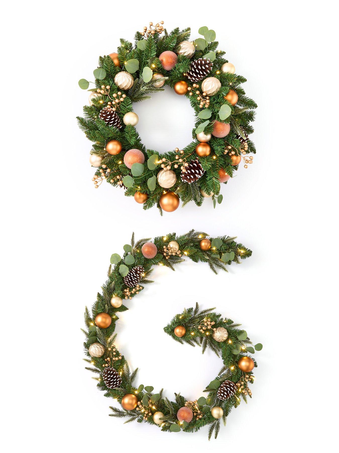 Image 5 of 5 of Very Home Copper and Gold Pre-lit Christmas Wreath - 80&nbsp;cm