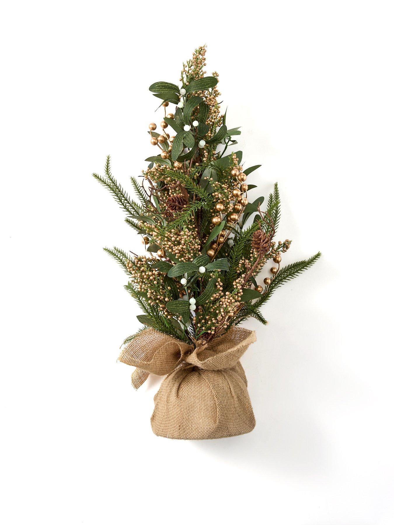 image of very-home-mistletoe-and-gold-berries-tabletop-christmasnbsptree-60-cm