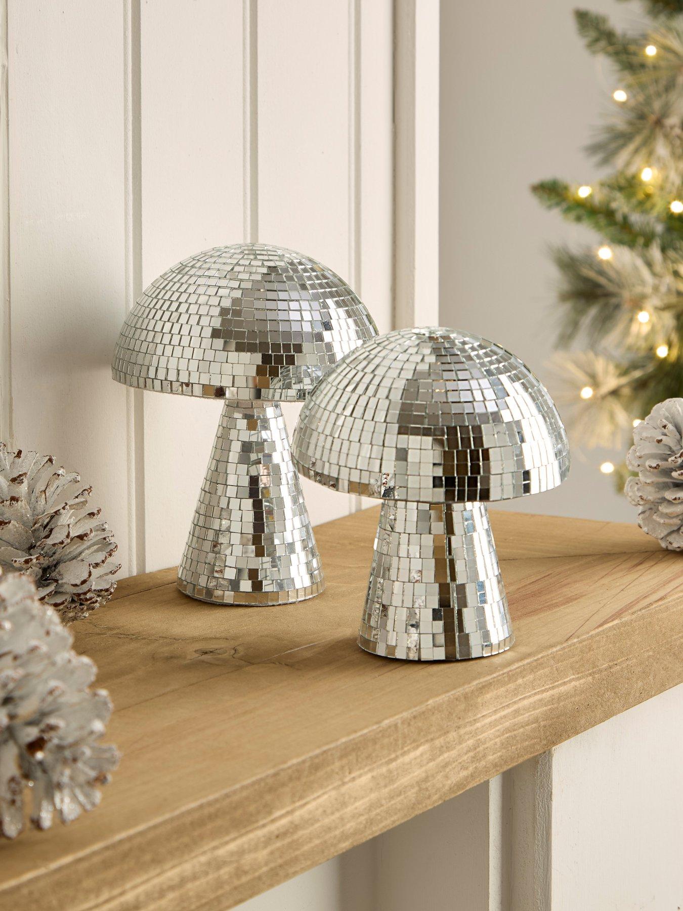 undefined Set of 2 Mirrored Mushroom Christmas Ornaments