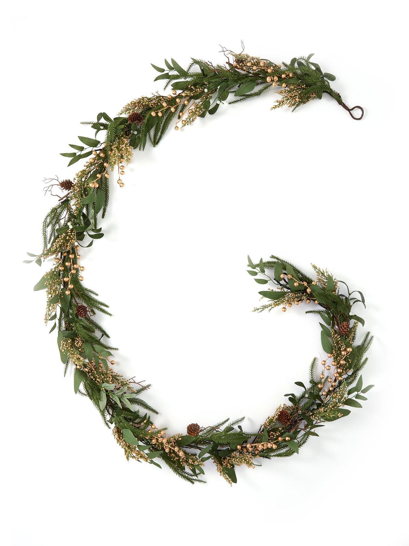 Image 2 of 5 of Very Home Mistletoe and Gold Pre Lit Berry Christmas Garland - 9ft