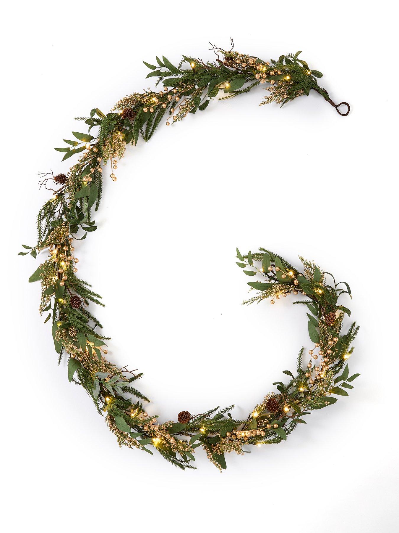Image 3 of 5 of Very Home Mistletoe and Gold Pre Lit Berry Christmas Garland - 9ft