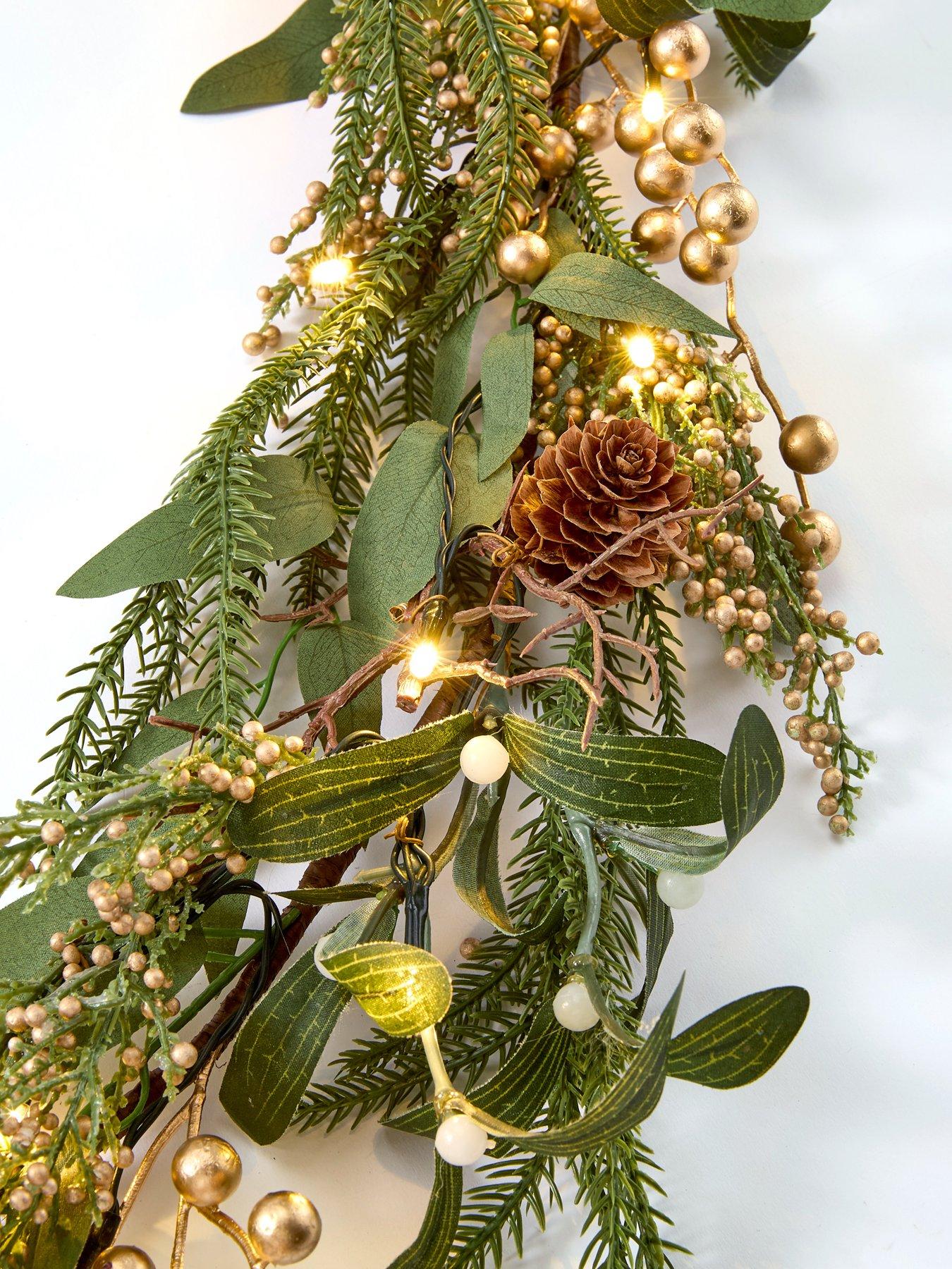 Image 4 of 5 of Very Home Mistletoe and Gold Pre Lit Berry Christmas Garland - 9ft