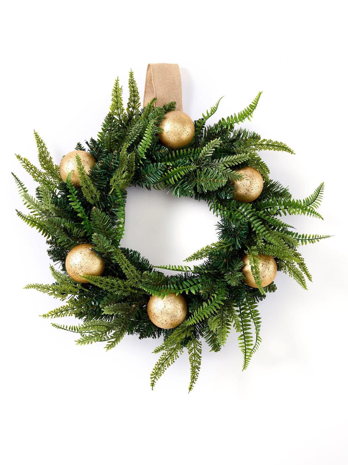 Image 2 of 4 of Very Home 60 cm Pre Lit Fern and Gold Bauble Oval&nbsp;Christmas&nbsp;Wreath
