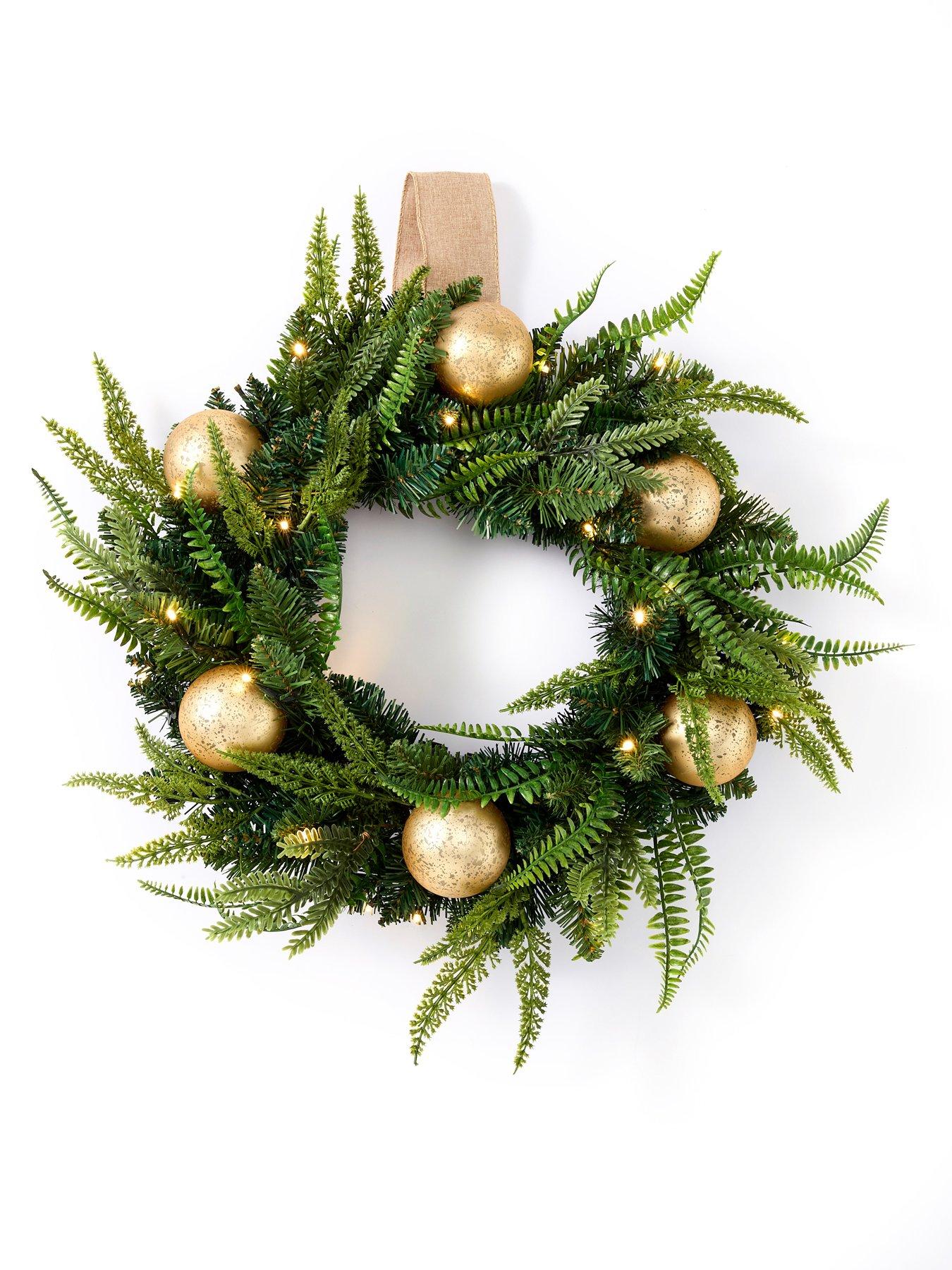 Image 3 of 4 of Very Home 60 cm Pre Lit Fern and Gold Bauble Oval&nbsp;Christmas&nbsp;Wreath