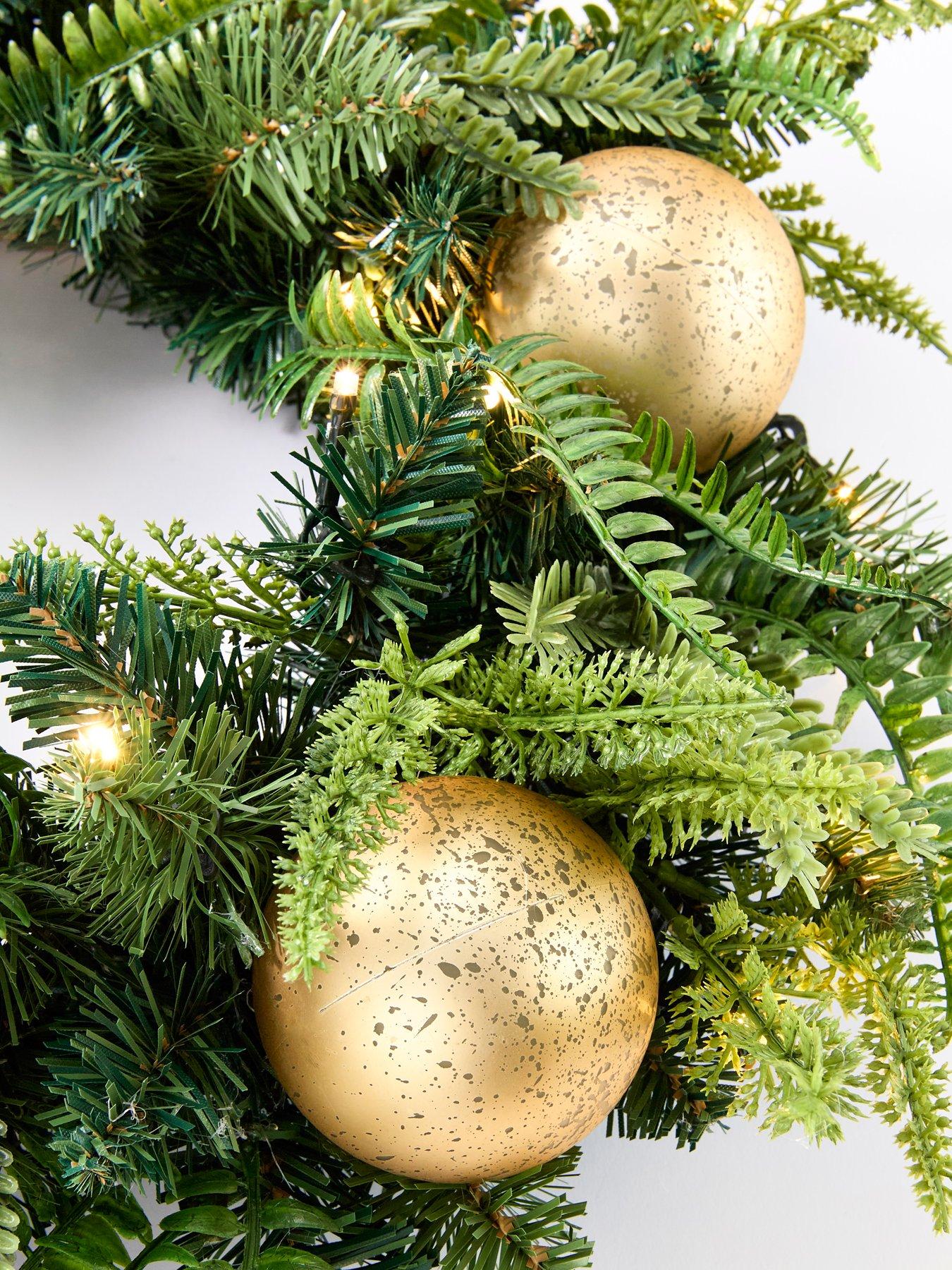 Image 4 of 4 of Very Home 60 cm Pre Lit Fern and Gold Bauble Oval&nbsp;Christmas&nbsp;Wreath