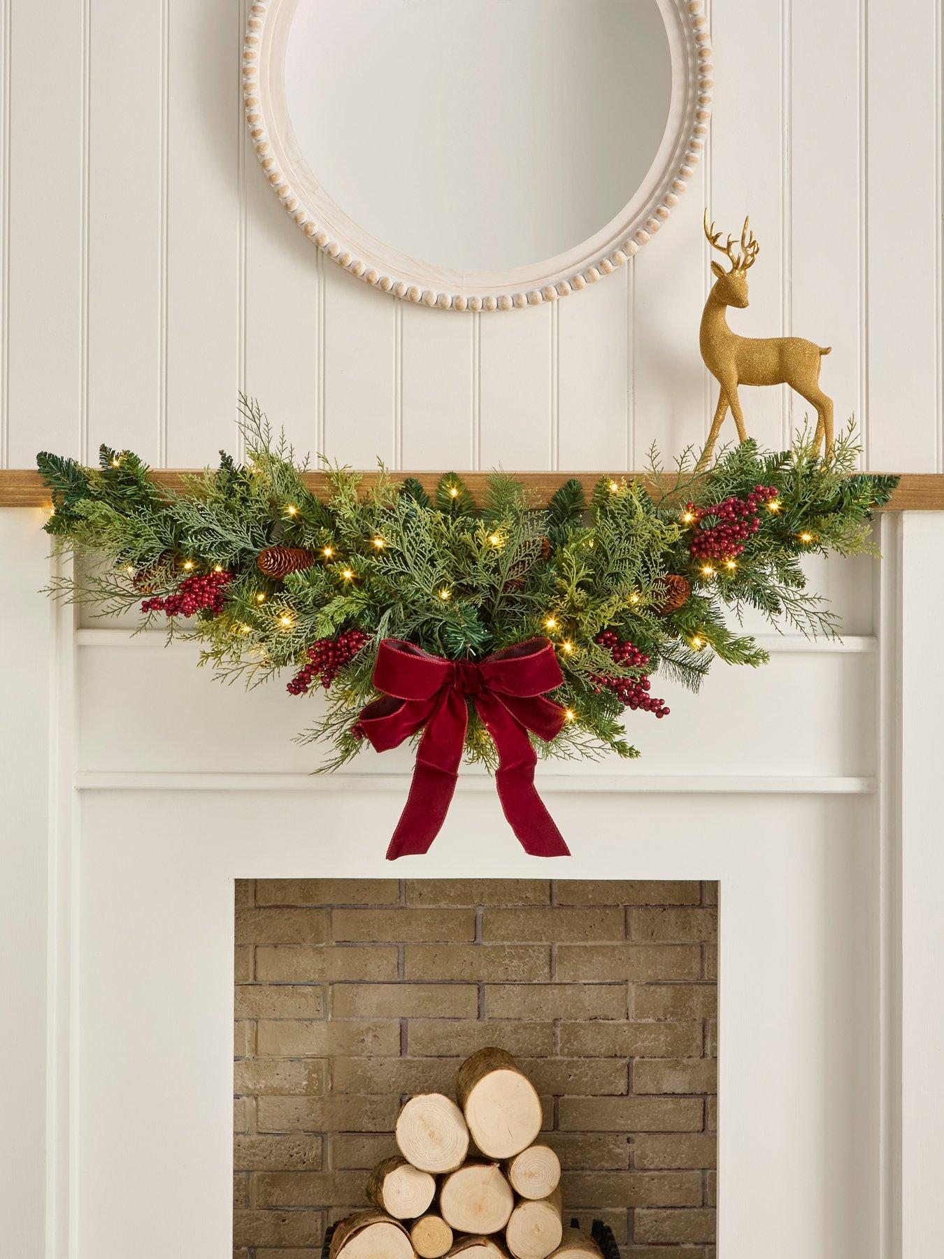 undefined Pre Lit Evergreen Christmas Swag with Bow