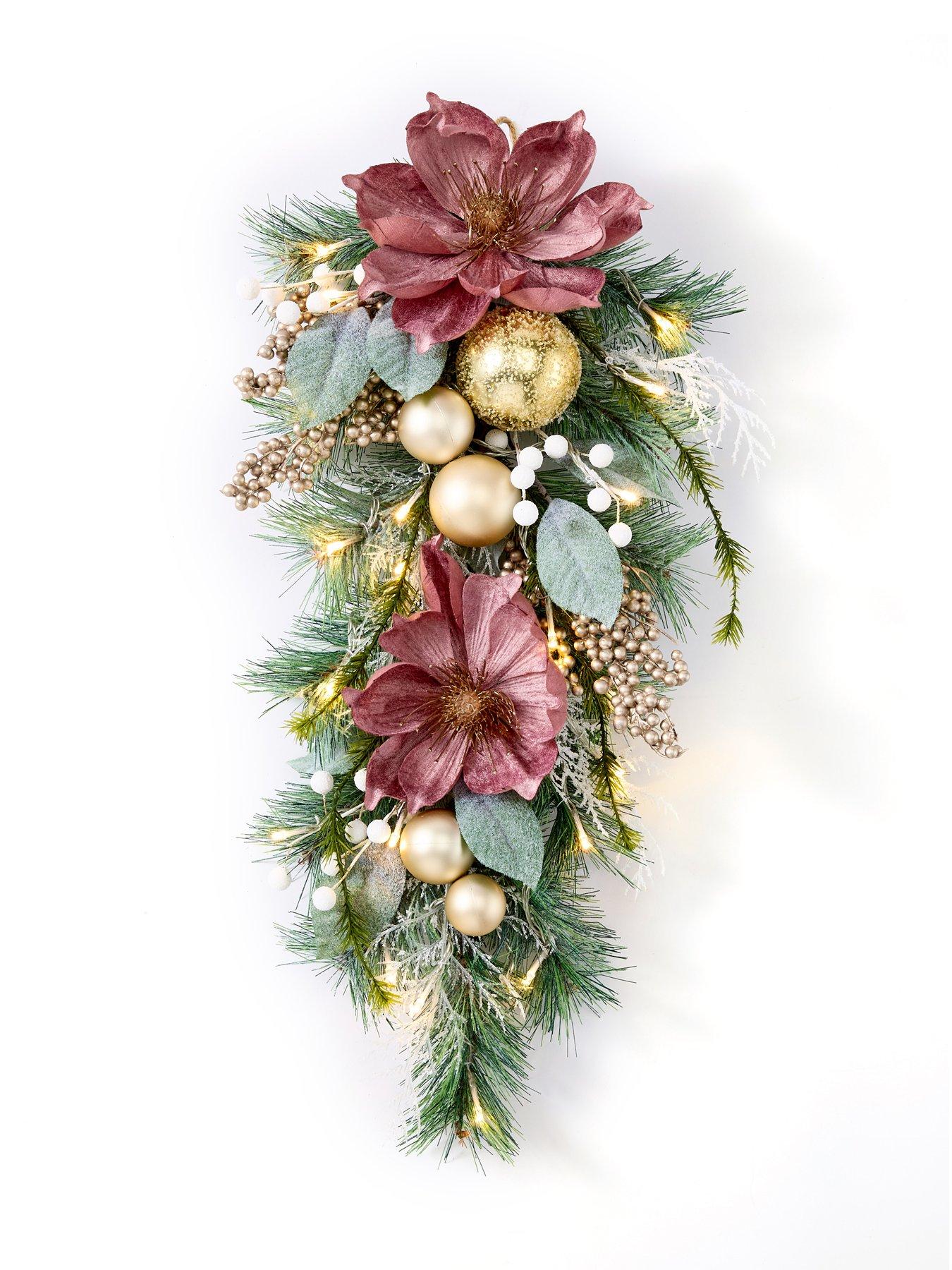 Image 3 of 5 of Very Home Dusky Pink Magnolia Pre Lit Teardrop Christmas Wreath