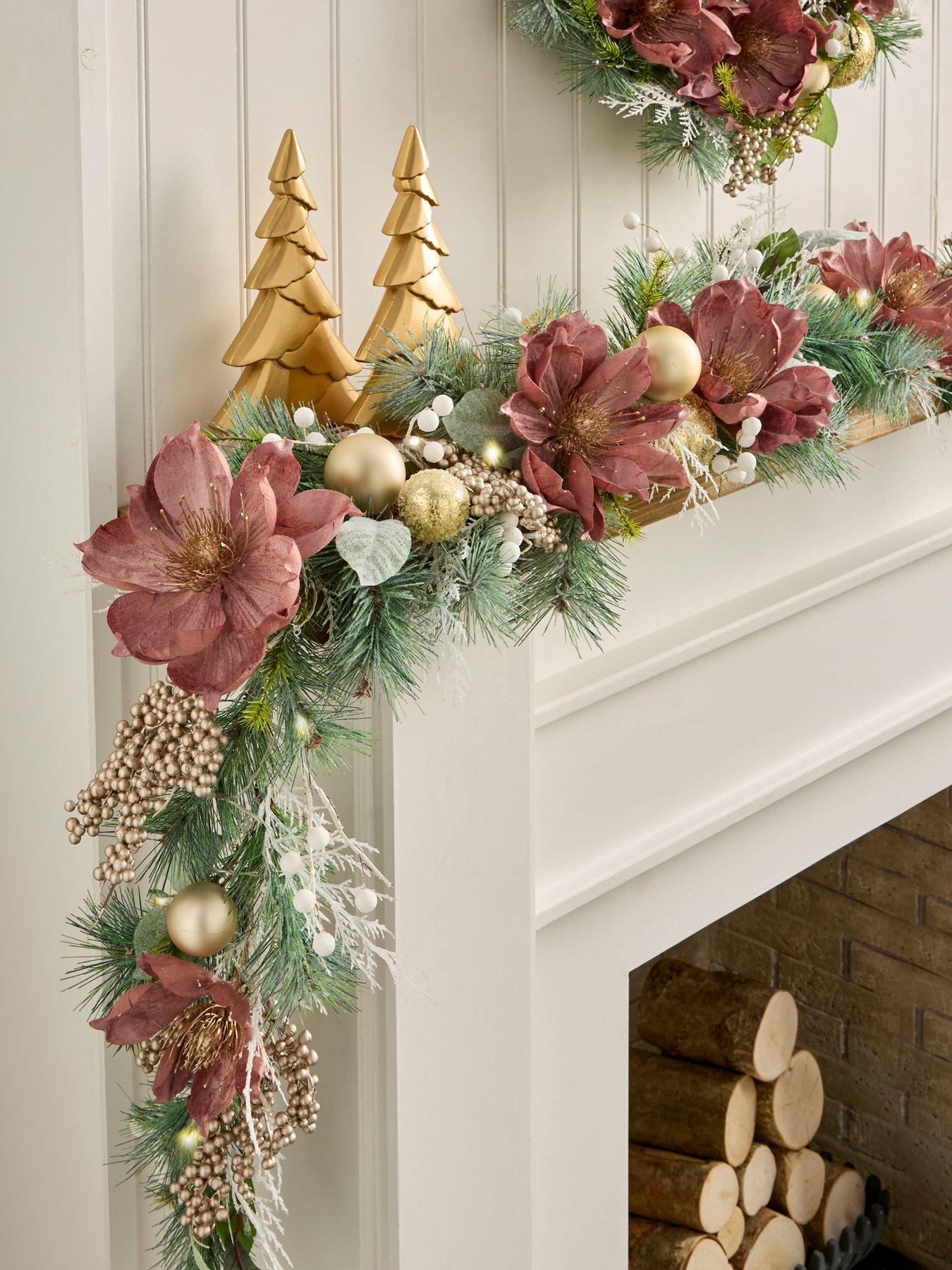 undefined Dusky Pink Magnolia Pre Lit Christmas Swag - 180 cm