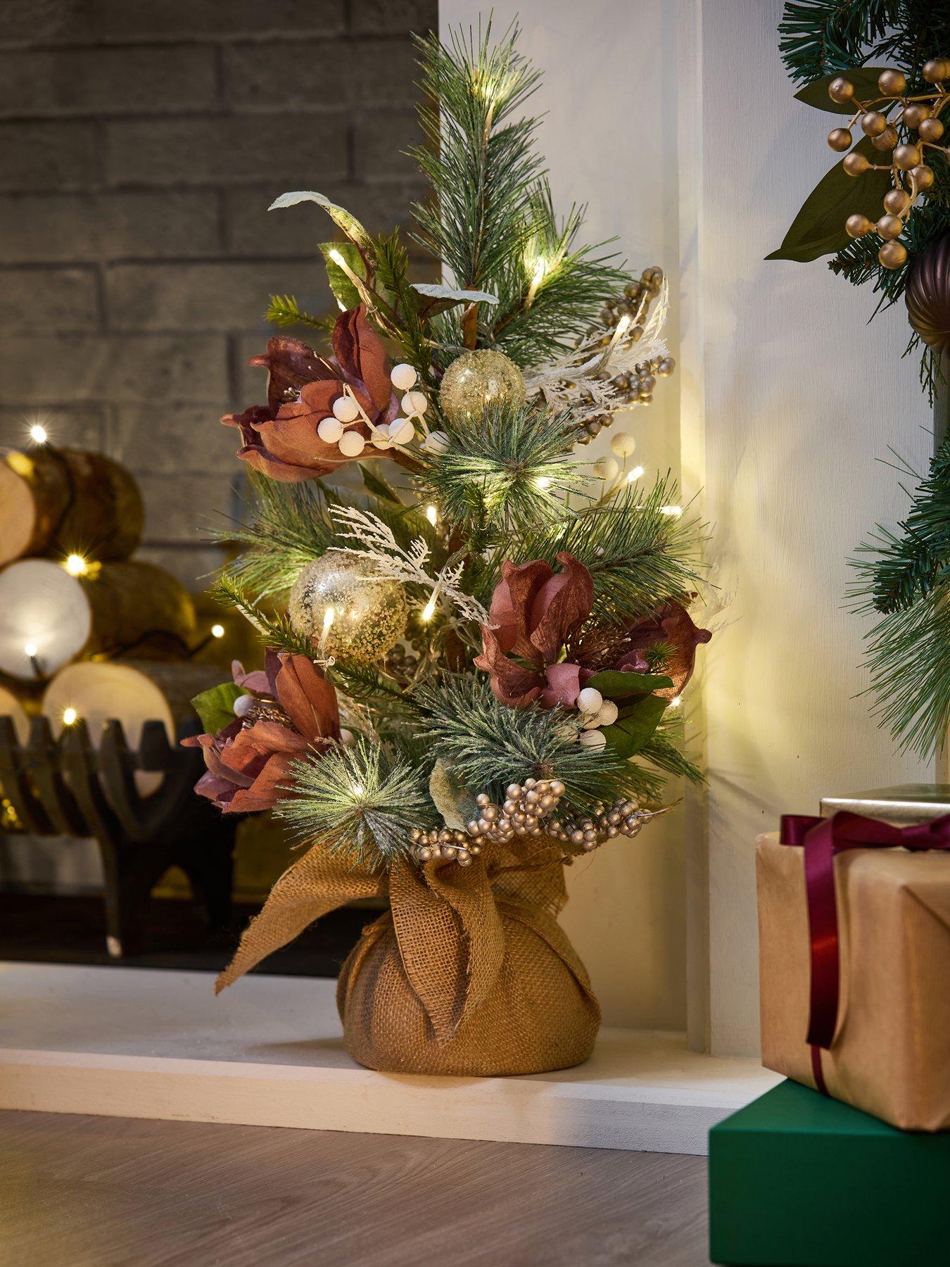 undefined 60 cm Dusky Pink Magnolia Pre Lit Tabletop Christmas Tree