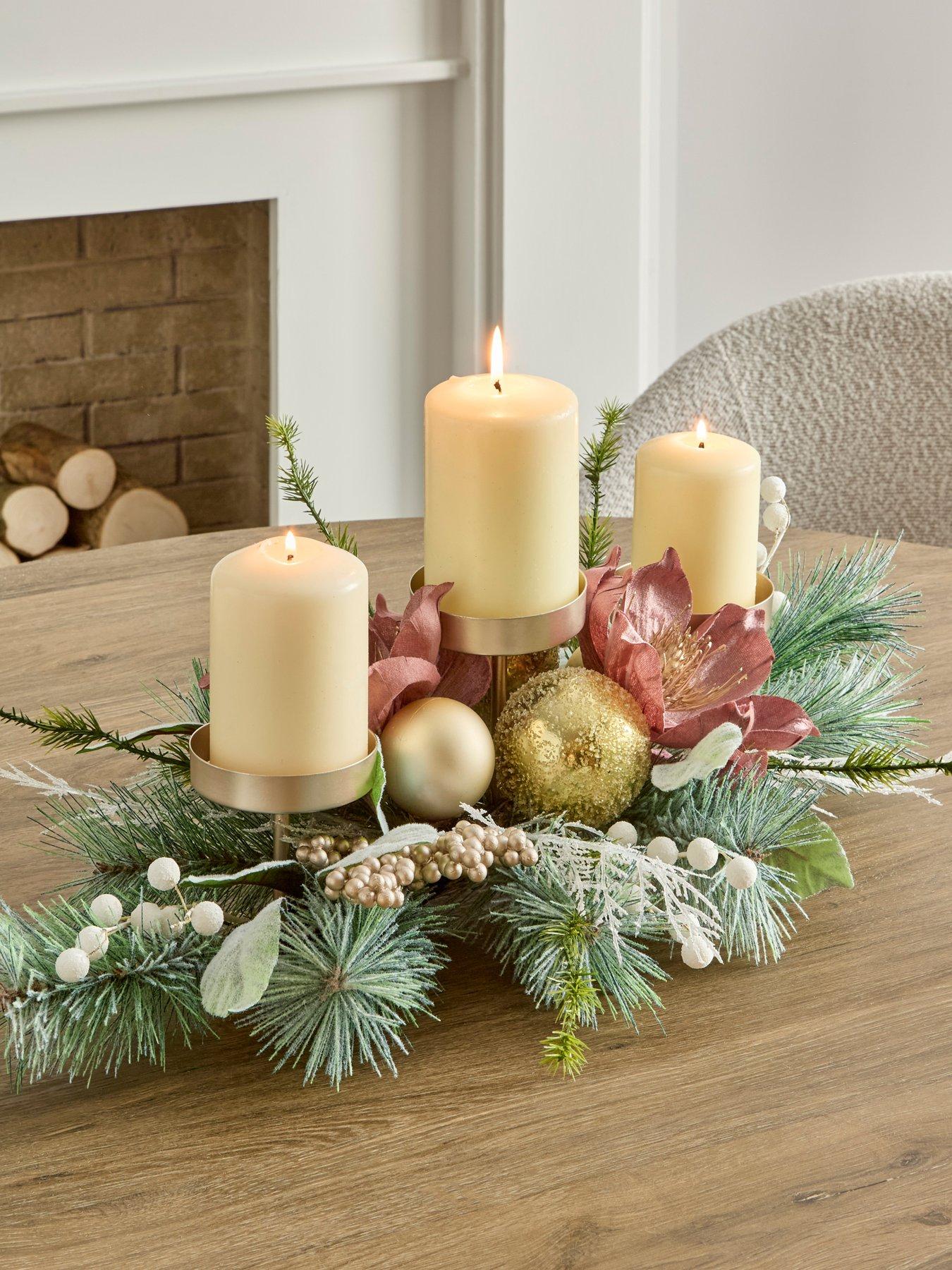 undefined Dusky Pink Magnolia Candle Table Centre Christmas Decoration