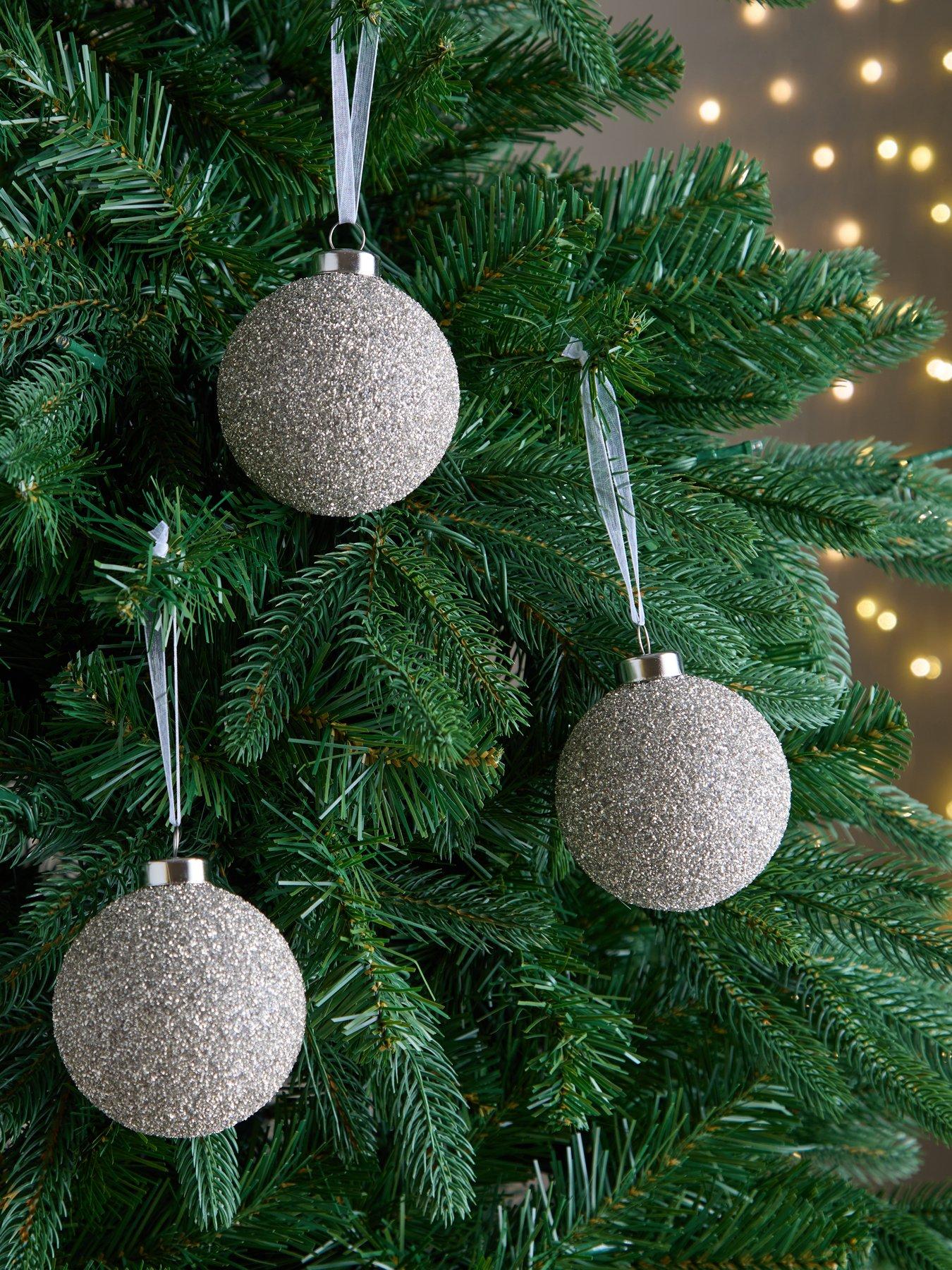 undefined Set of 3 Silver Crusted Christmas Tree Baubles