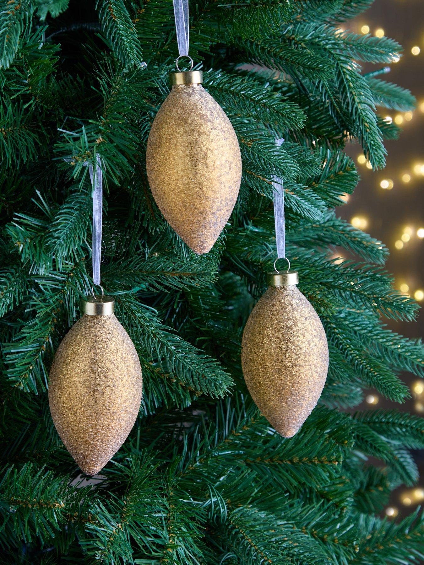 undefined Set Of 3 Gold Crusted Teardrop Christmas Tree Baubles