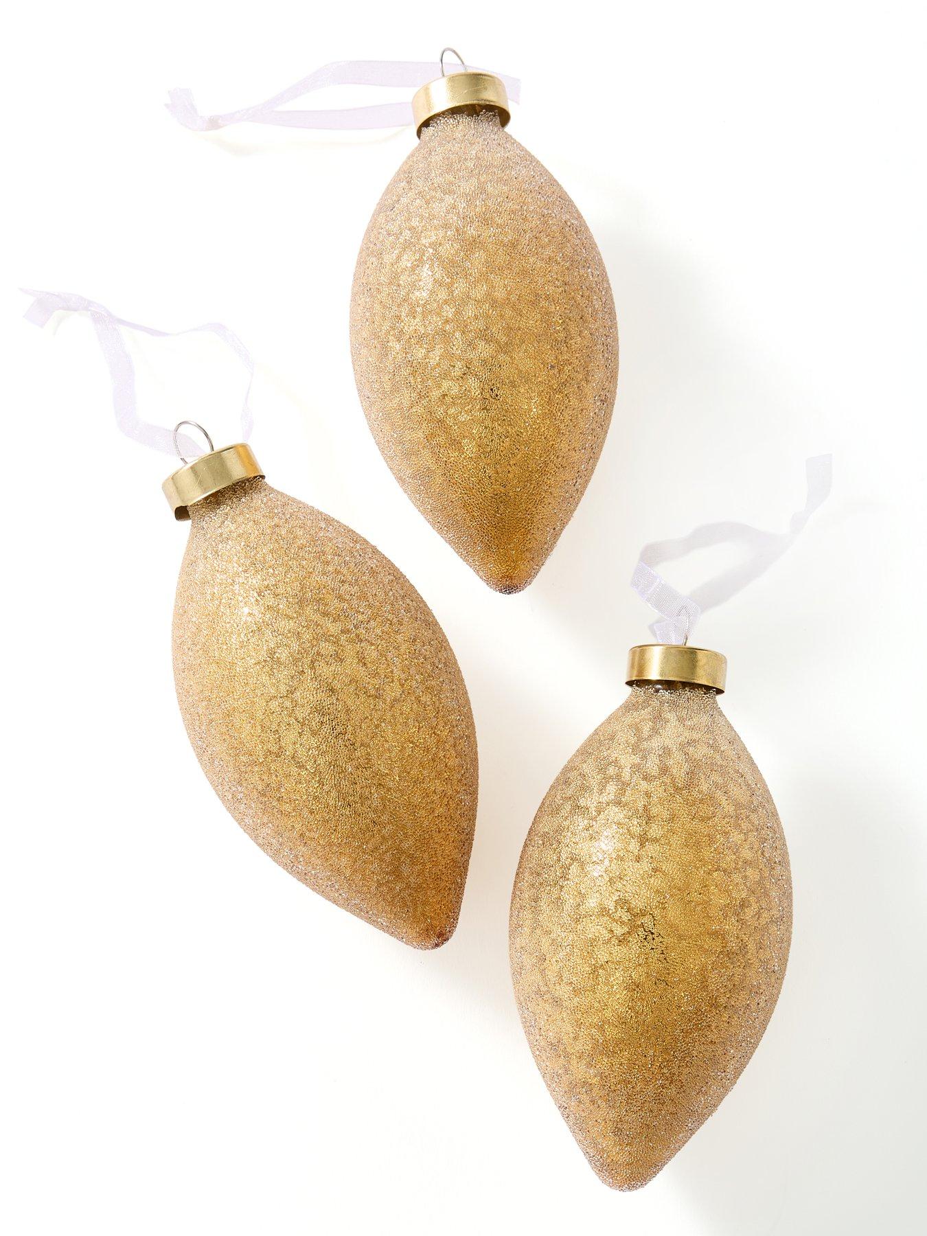 Image 2 of 3 of Very Home Set Of 3 Gold Crusted Teardrop Christmas Tree&nbsp;Baubles