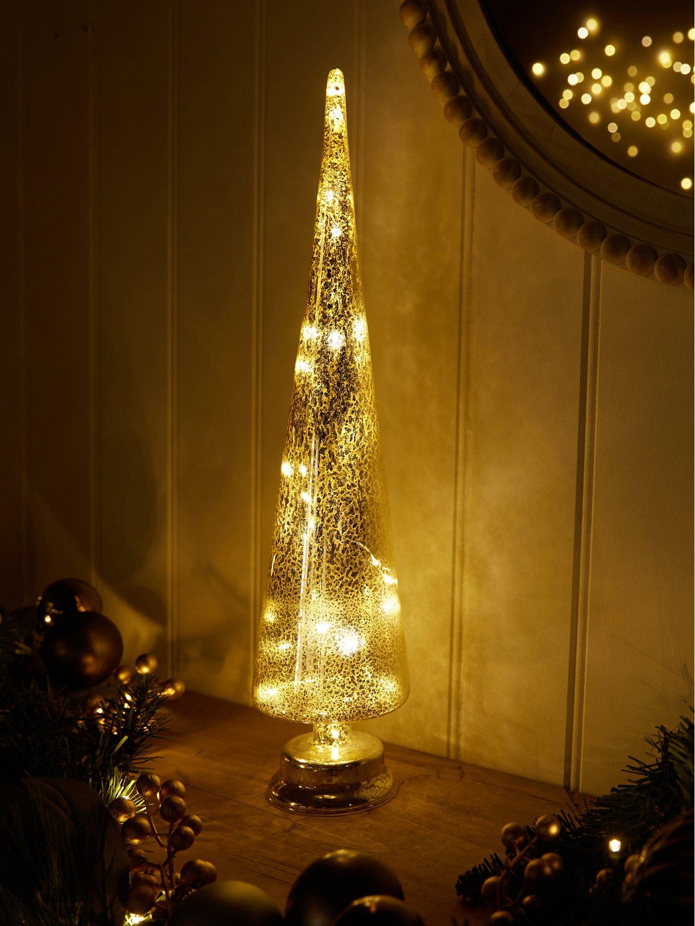 undefined Tapered Mercury Glass Pre Lit Christmas Tree Ornament