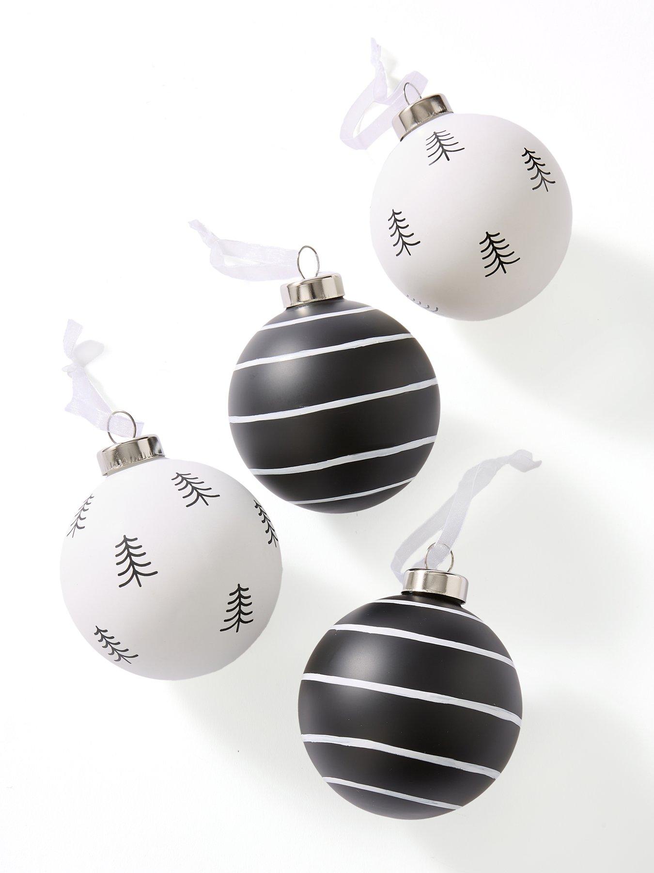 Image 2 of 3 of Very Home Set of&nbsp;4 Stripe and Tree Christmas Baubles -&nbsp;Black/White