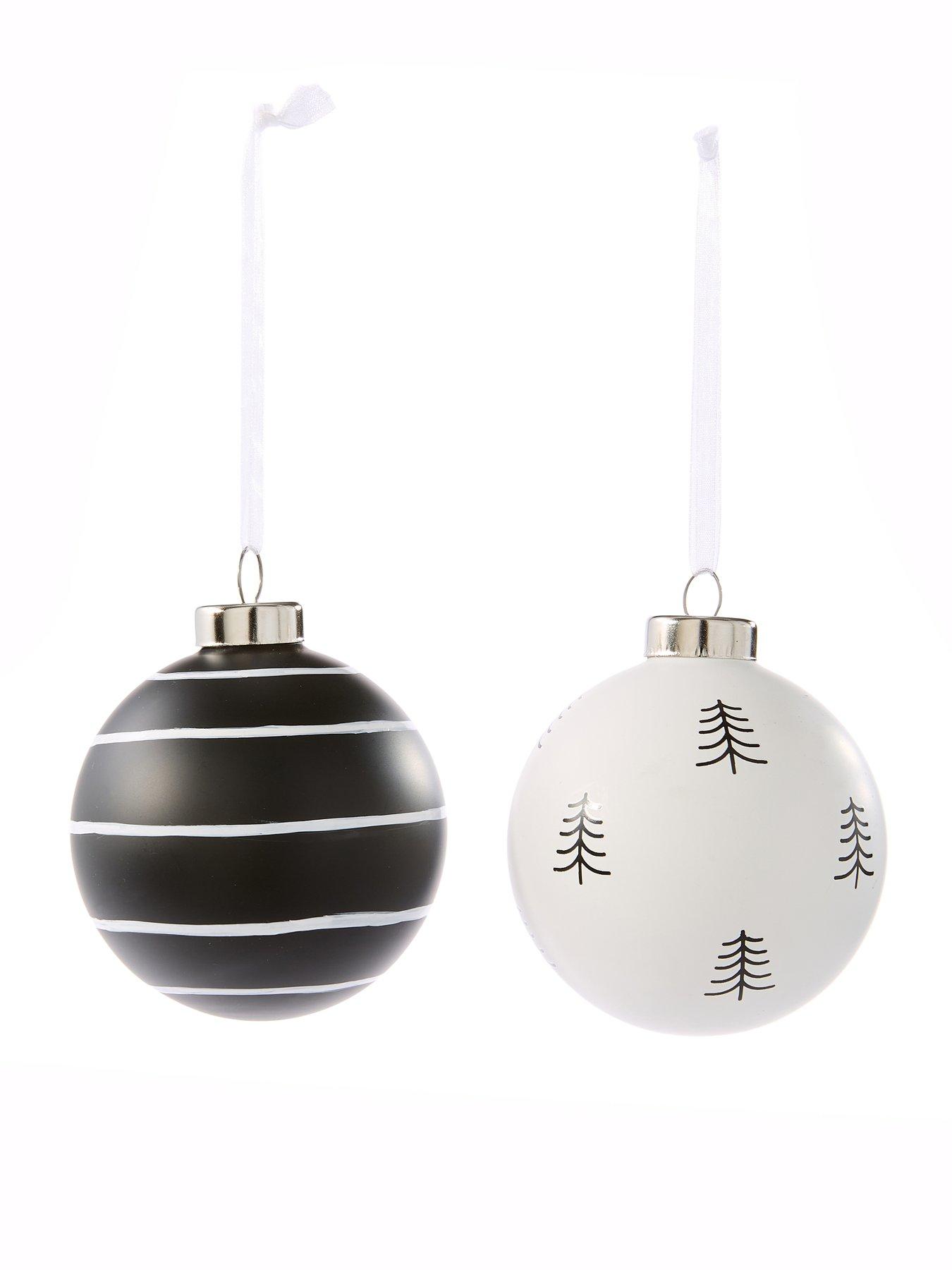 Image 3 of 3 of Very Home Set of&nbsp;4 Stripe and Tree Christmas Baubles -&nbsp;Black/White