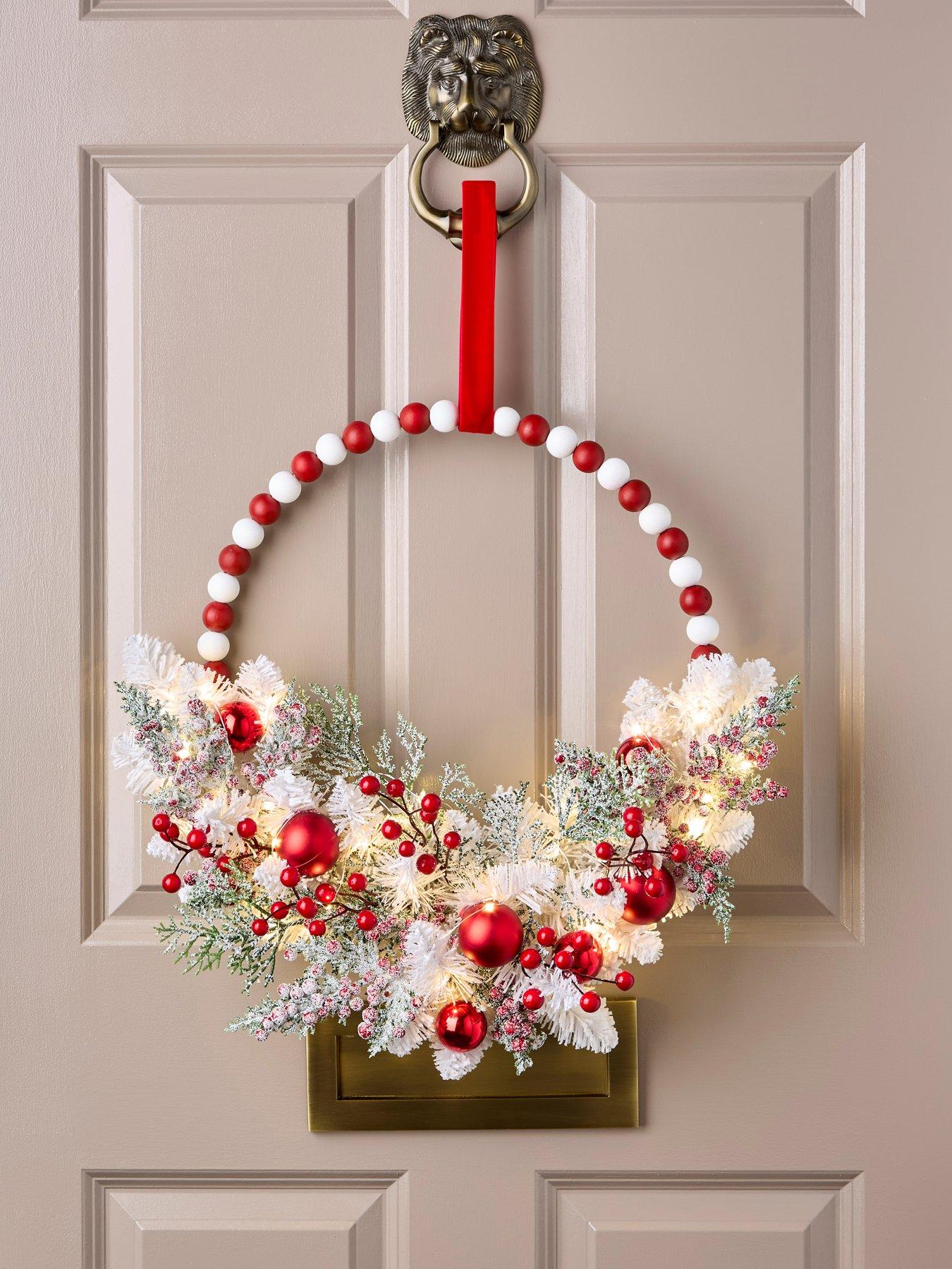 Image 1 of 5 of Very Home 50 cm Pre Lit Beaded Candy Cane Christmas Wreath