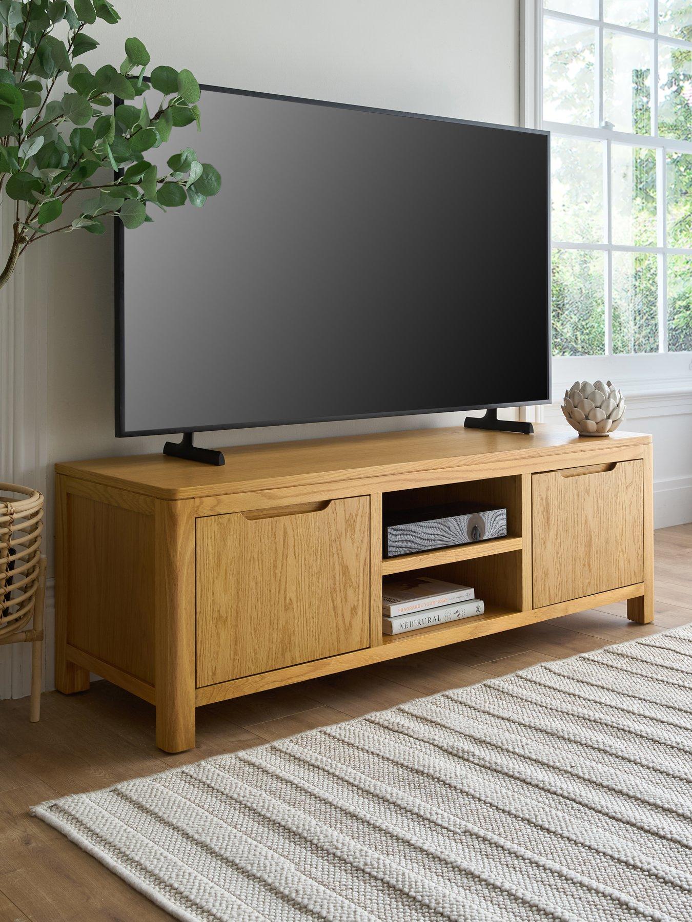 The Very Collection Saxon Ready Assembled 2 Door TV Unit - Oak - fits up to 55 inch TV