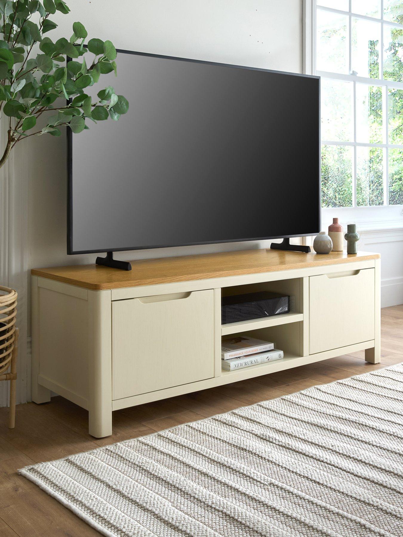The Very Collection Saxon Ready Assembled 2 Door TV Unit - Ivory/Oak - fits up to 55 inch TV