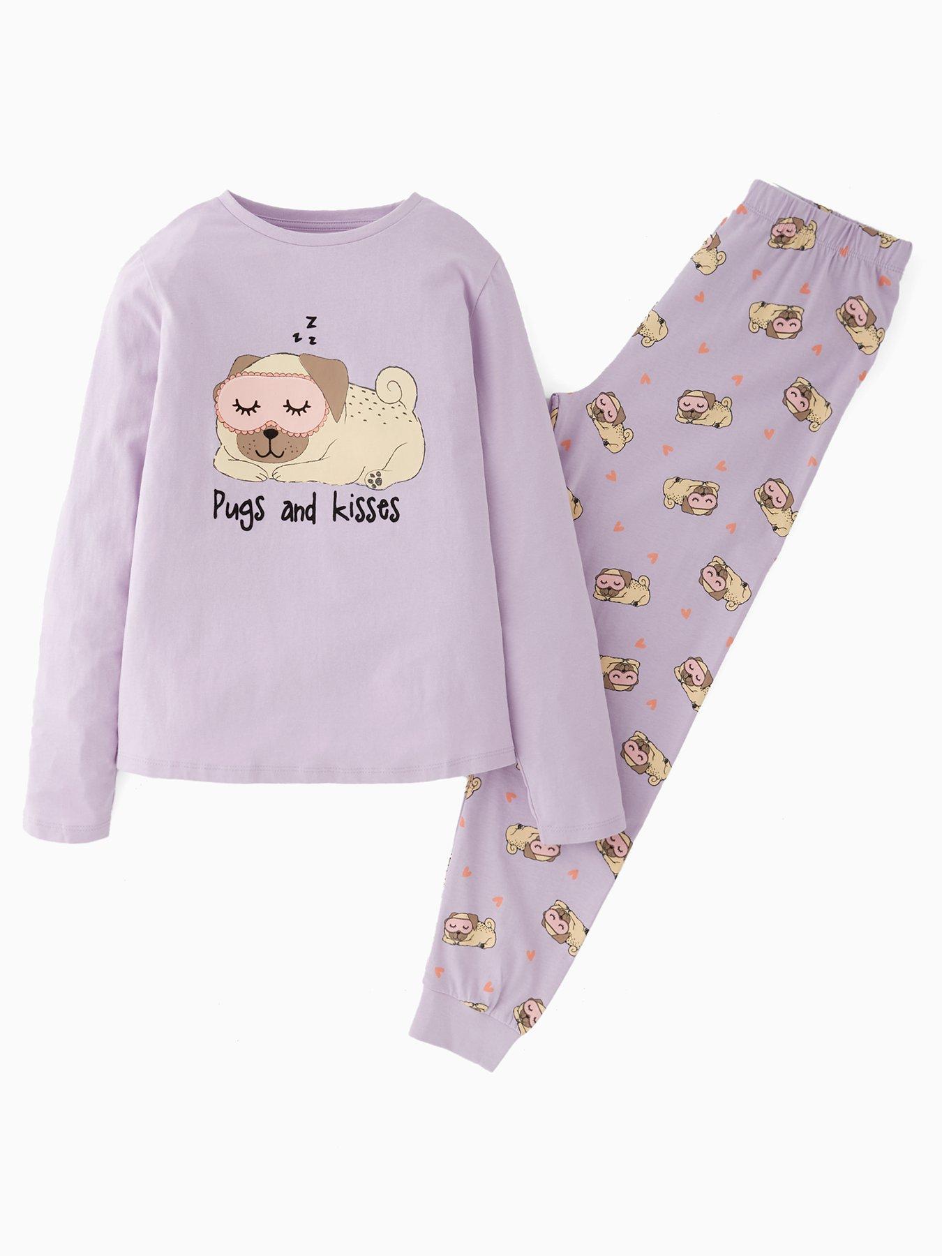 The Very Collection Girls Pug Pyjamas - Purple