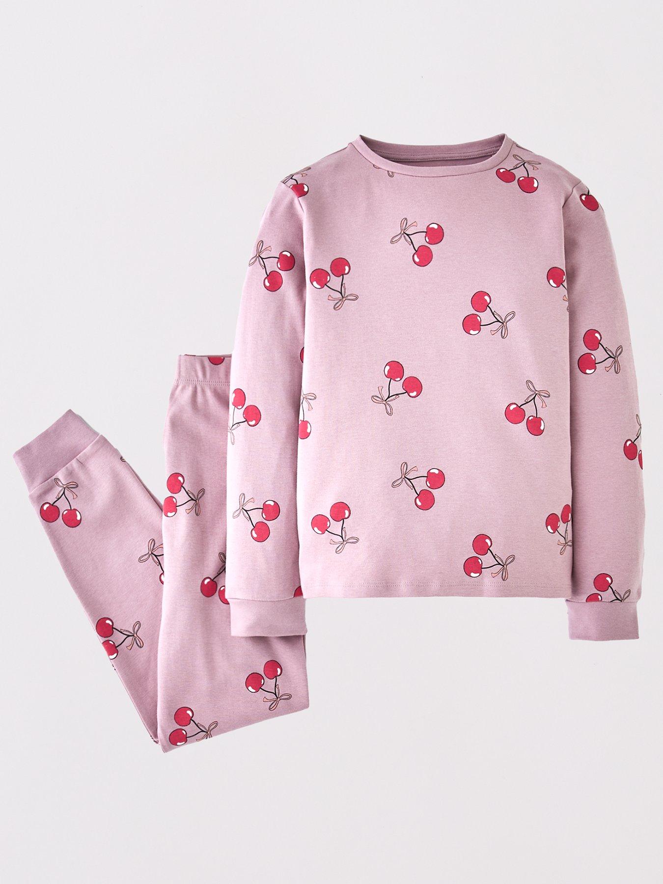 Image 2 of 5 of The Very Collection Girls 3 Pack Cherry/Heart/Leopard Print Pyjamas - Multi
