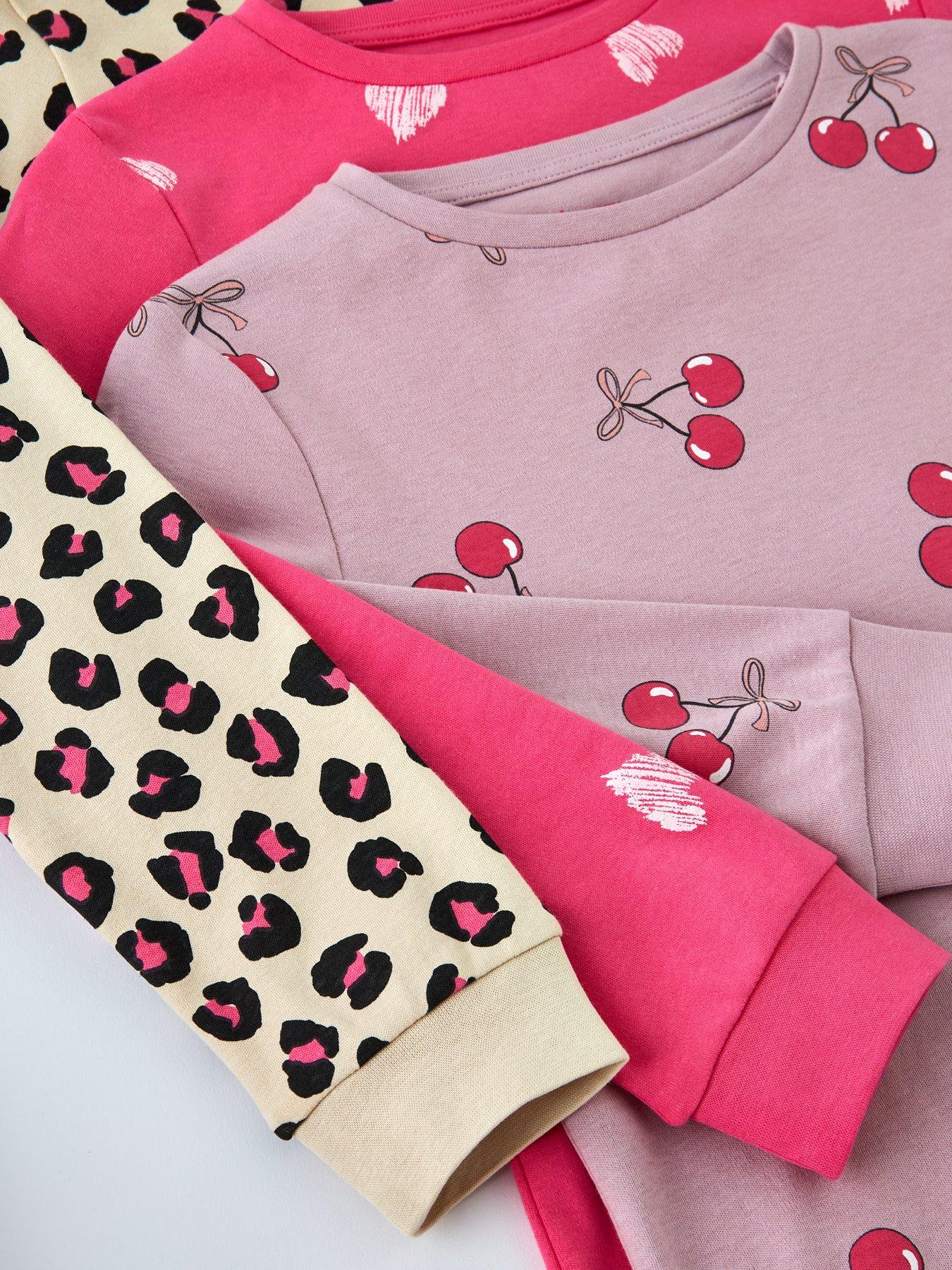 Image 4 of 5 of The Very Collection Girls 3 Pack Cherry/Heart/Leopard Print Pyjamas - Multi