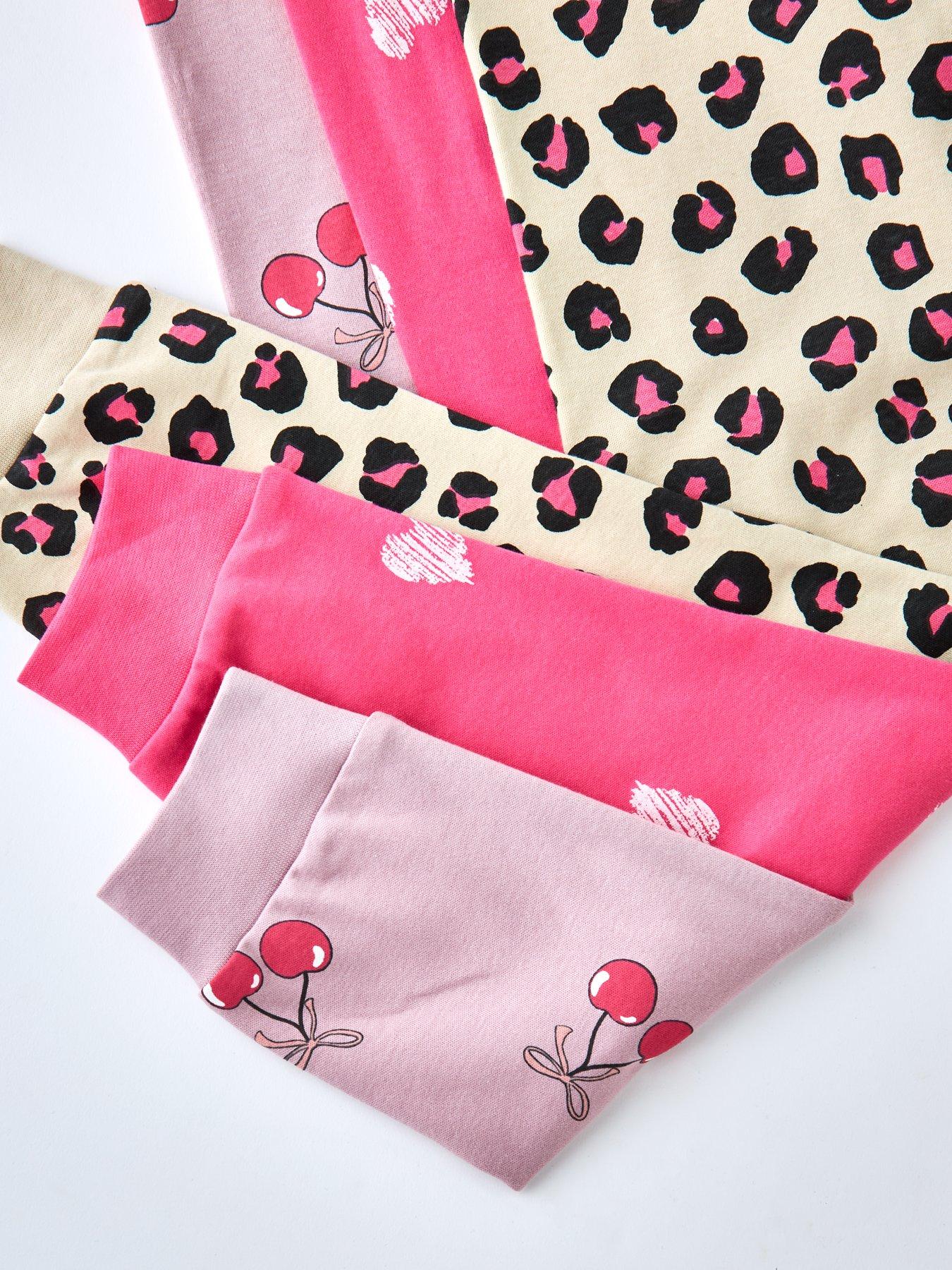 Image 5 of 5 of The Very Collection Girls 3 Pack Cherry/Heart/Leopard Print Pyjamas - Multi