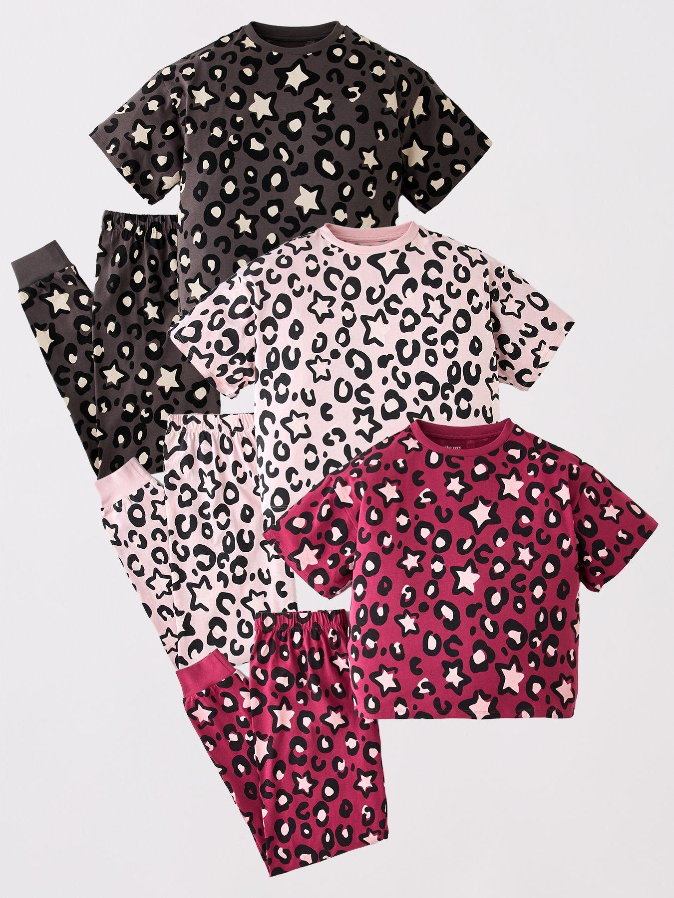 The Very Collection Girls 3 Pack Leopard Print Pyjamas - Multi