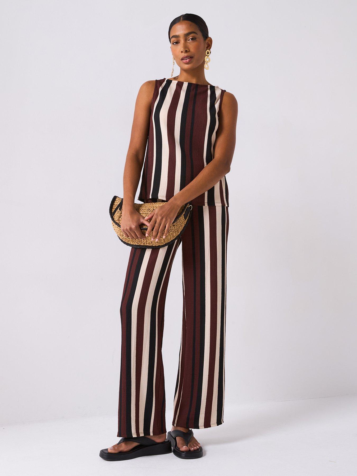 undefined Textured Stripe Wide Leg Trousers Co-Ord - Black